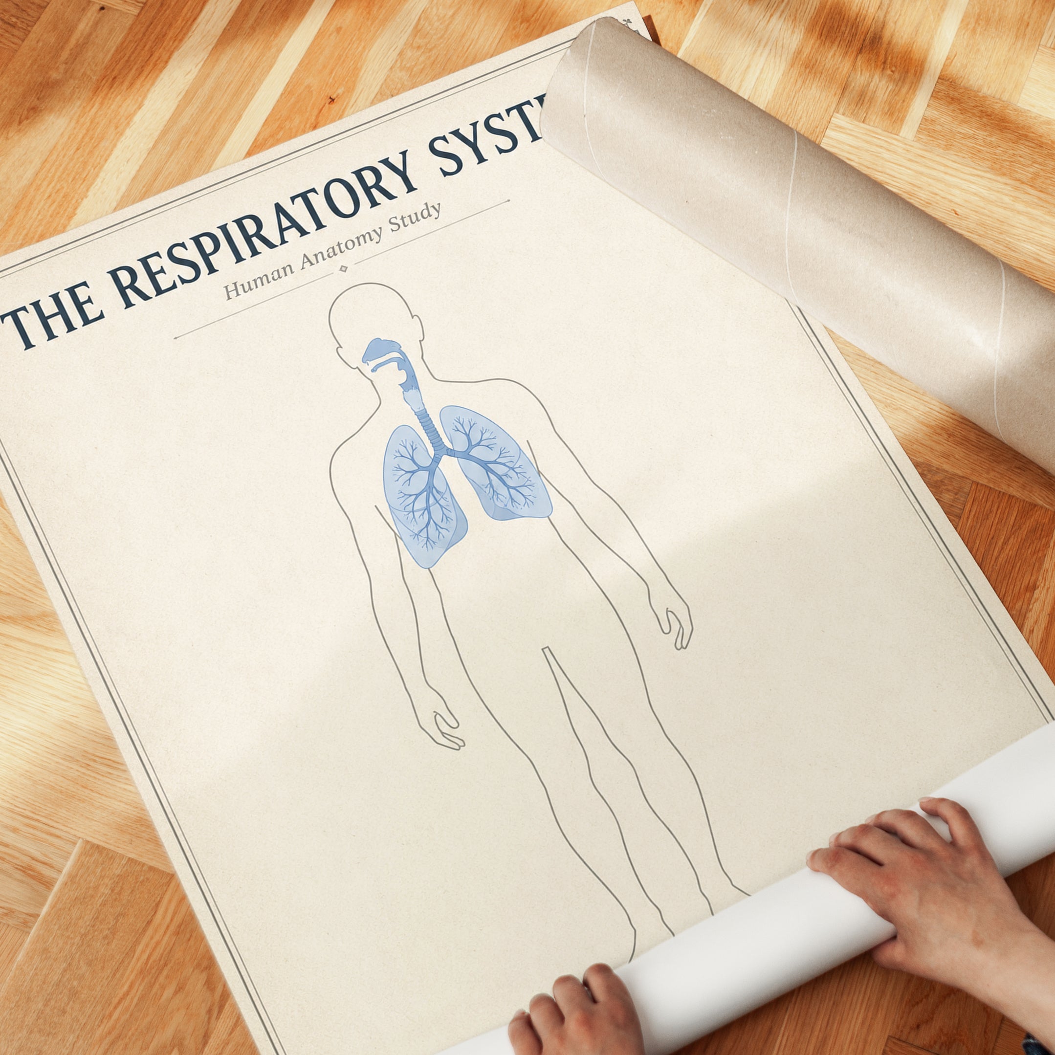 Respiratory System Anatomy Print — Vintage Medical Illustration - detail