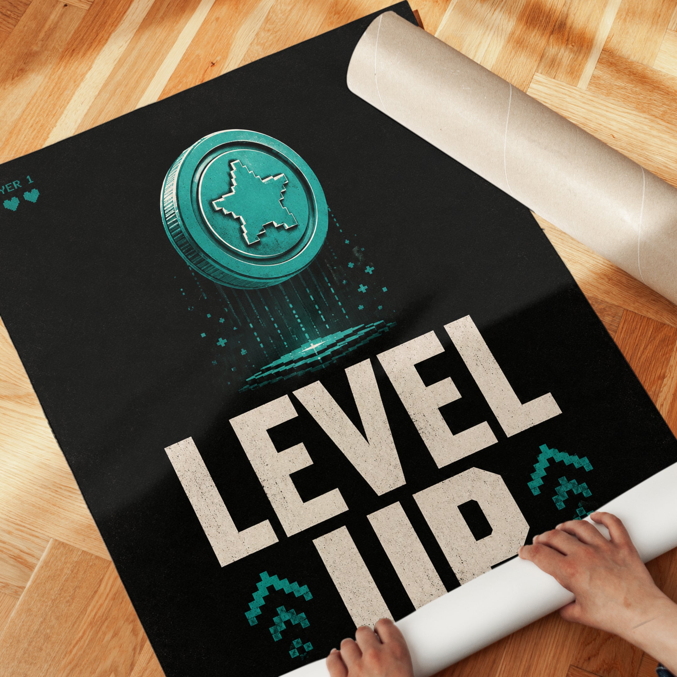 Level Up Gaming Print: Retro Pixel Art - detail