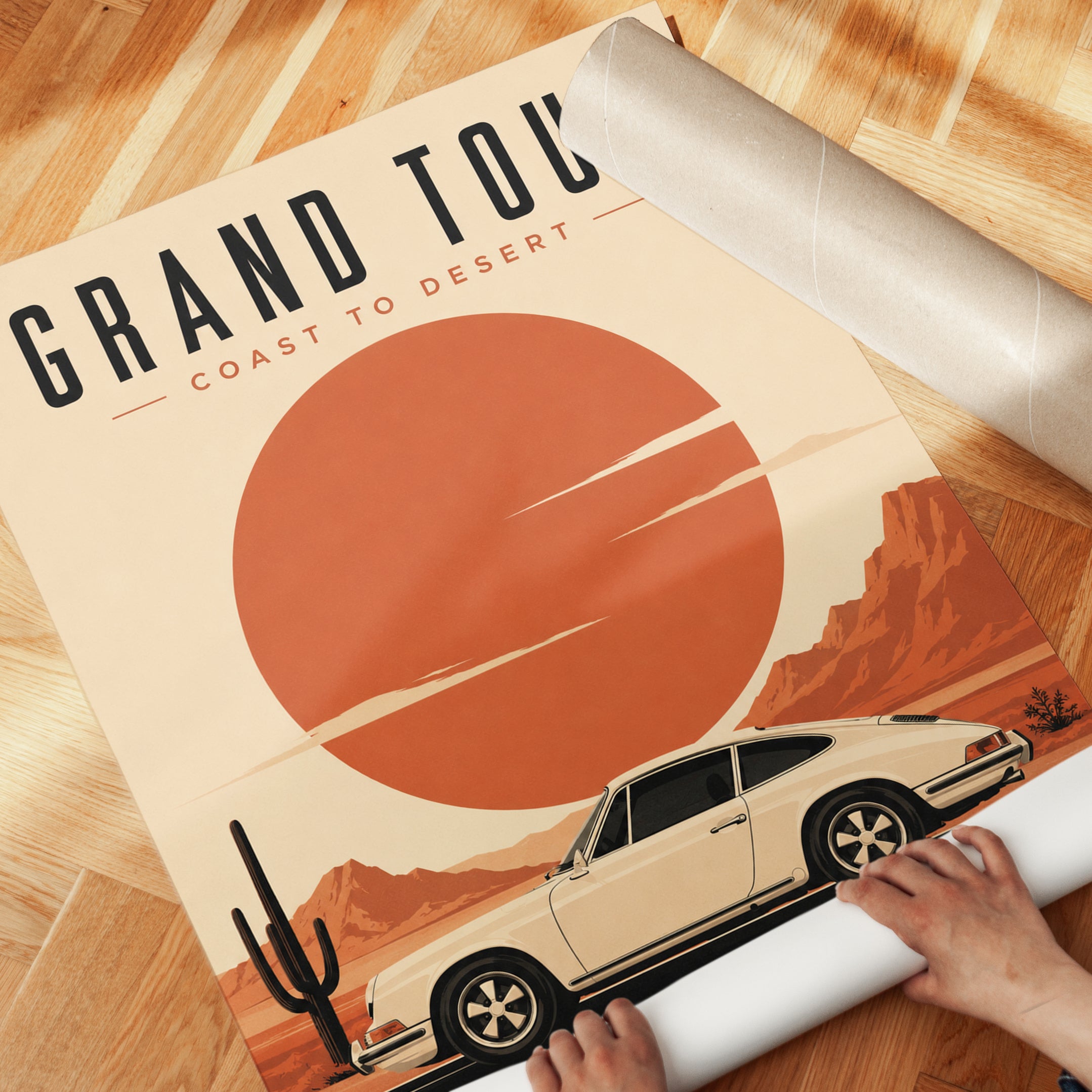 Travel Poster Print: Mid-Century Retro Car - detail
