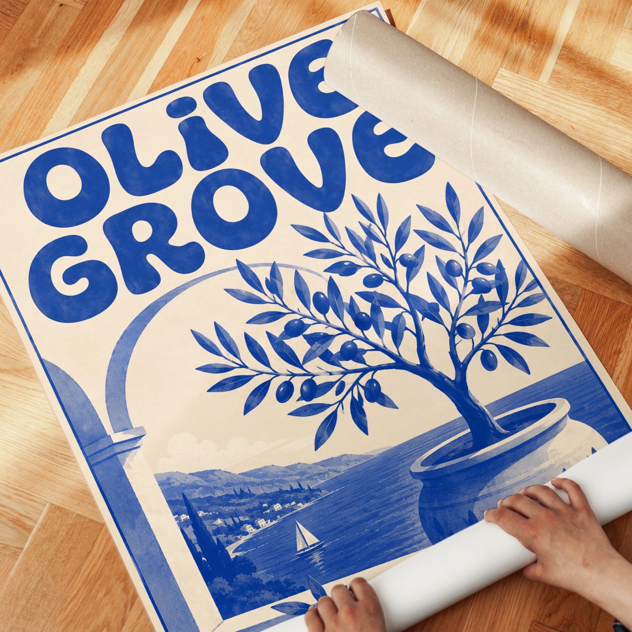 Vintage Mediterranean Olive Grove Print - detail