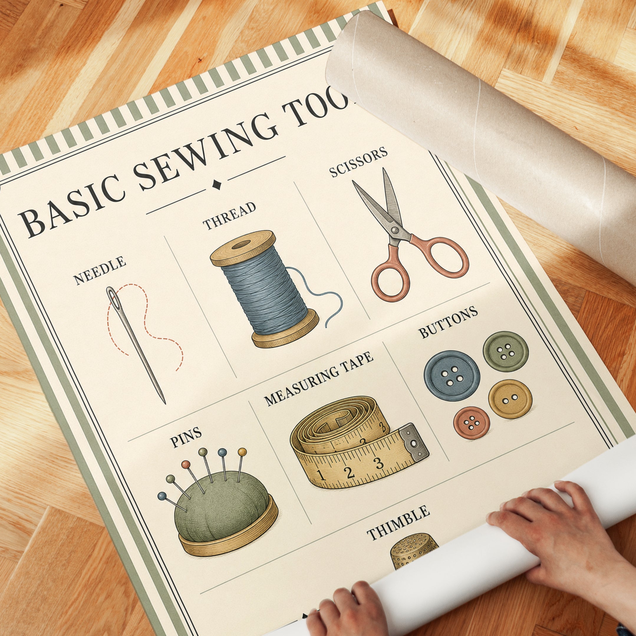 Vintage Sewing Tools Print – Craft Room Wall Art - detail