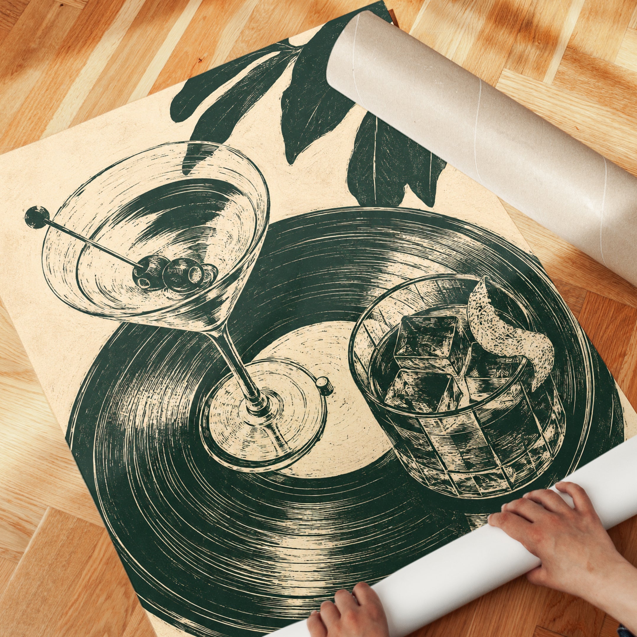 Vintage Cocktail Tray Print: Art Deco Bar Wall Art - detail