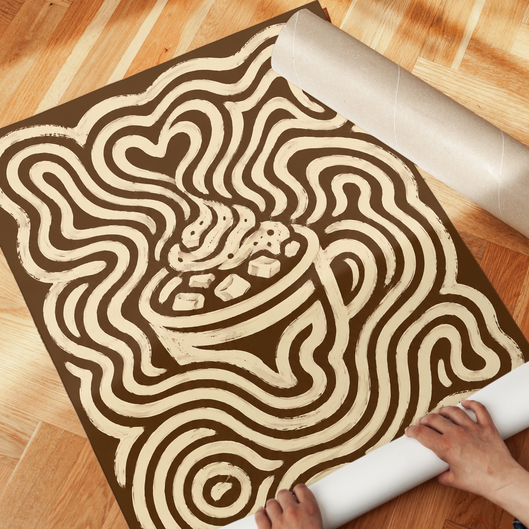 Hot Chocolate Poster: Psychedelic Retro Brown and Cream Design - detail