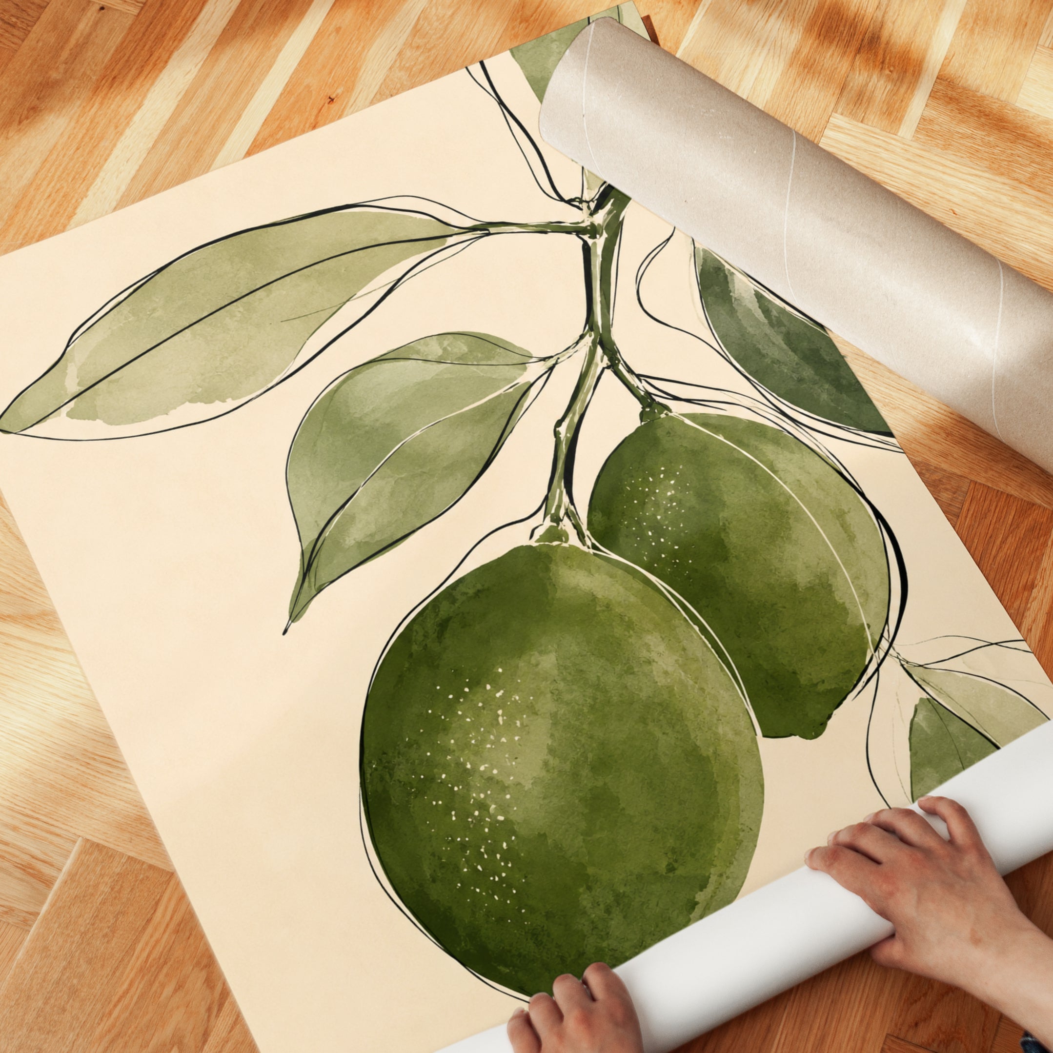 Lemon Botanical Print – Green Fruit Wall Art - detail