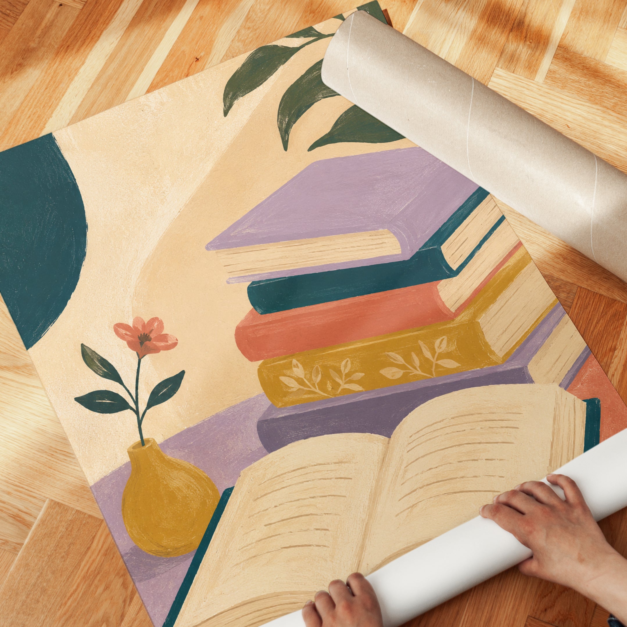 Cozy Book Stack Print – Colorful Books - detail