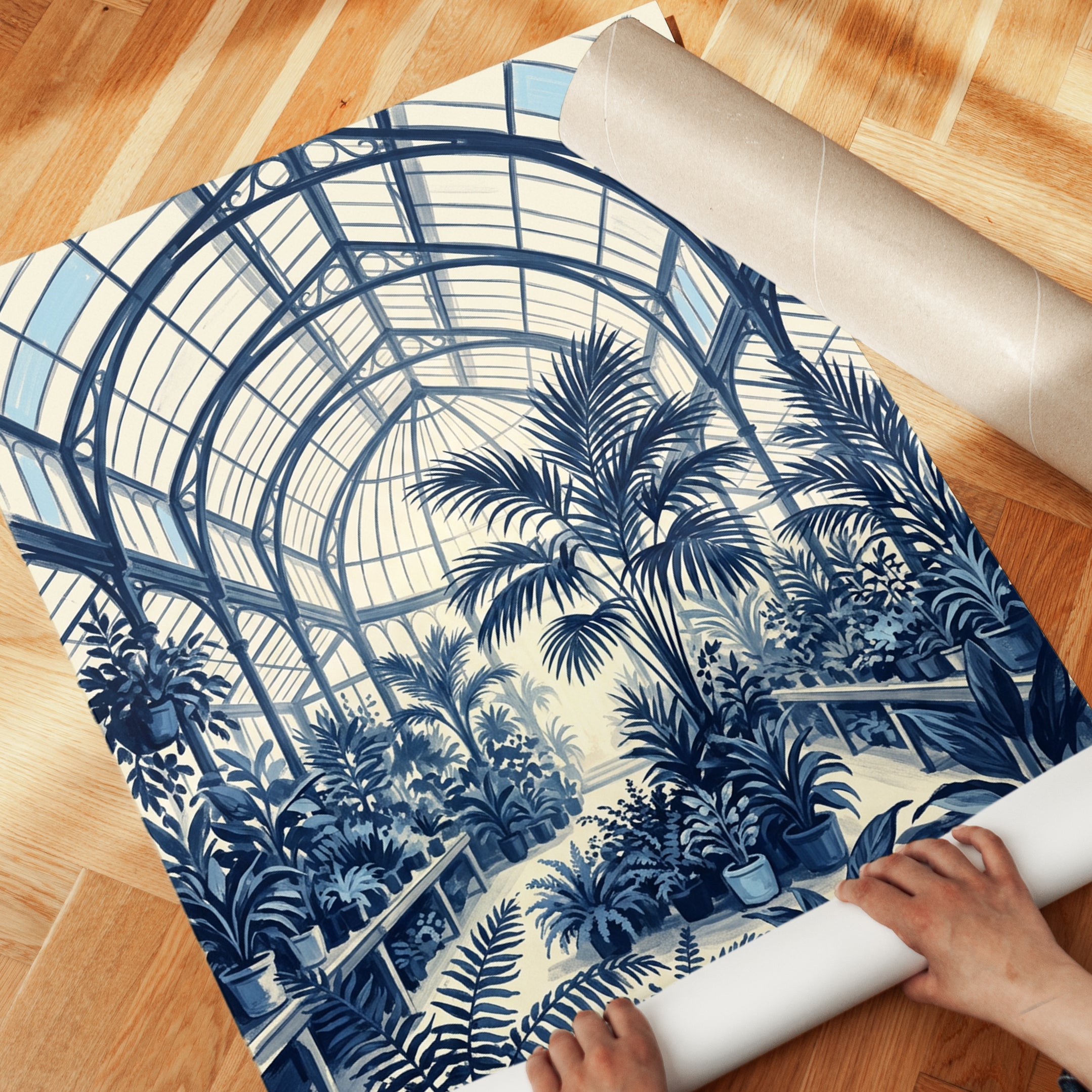 Victorian Conservatory Art Print: Blue Botanical Garden Interior - detail
