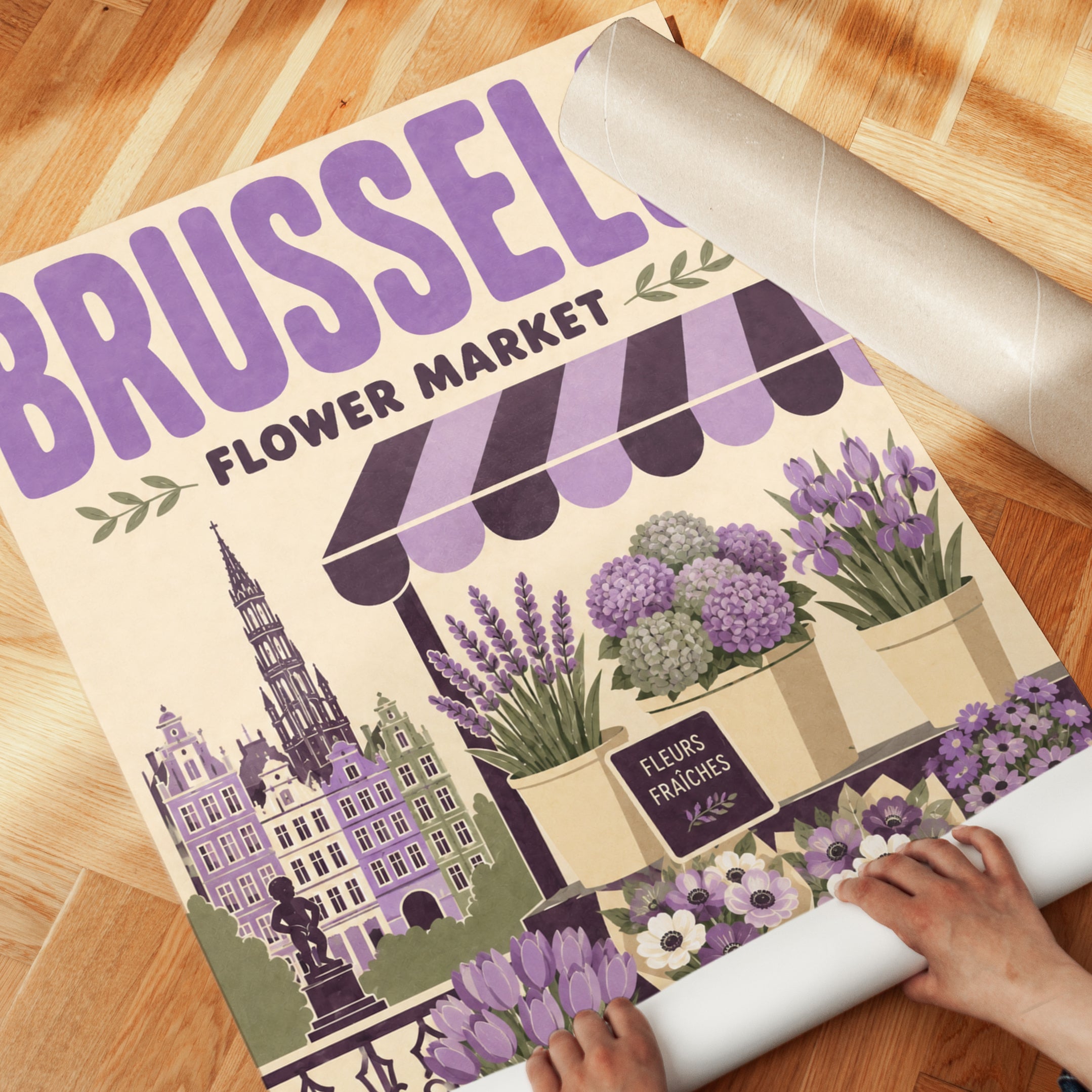 Vintage Brussels Flower Market Print - detail