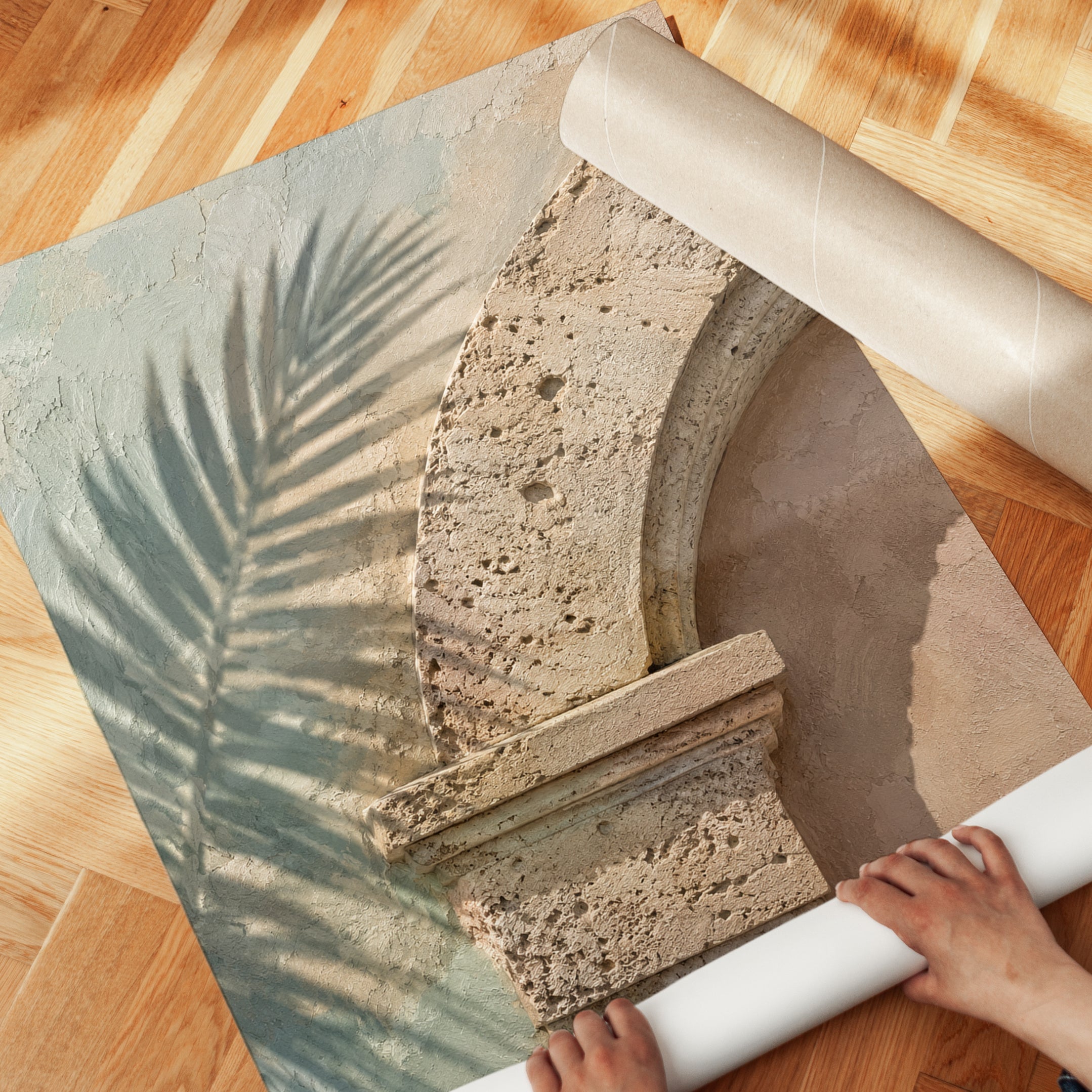 Palm Shadow Wall Art – Boho Architecture Print - detail