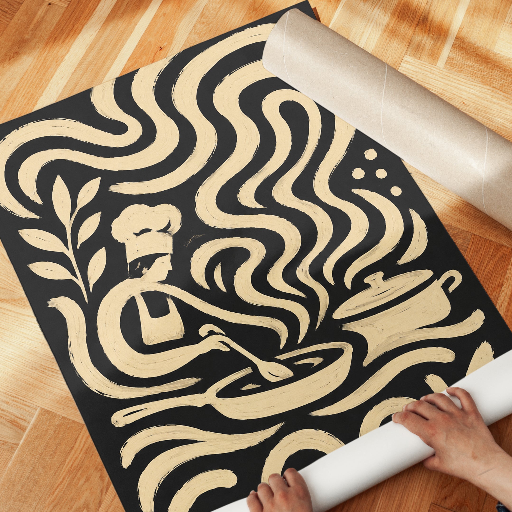 Cook Kitchen Art Print: Vintage Cream and Black Chef Design - detail