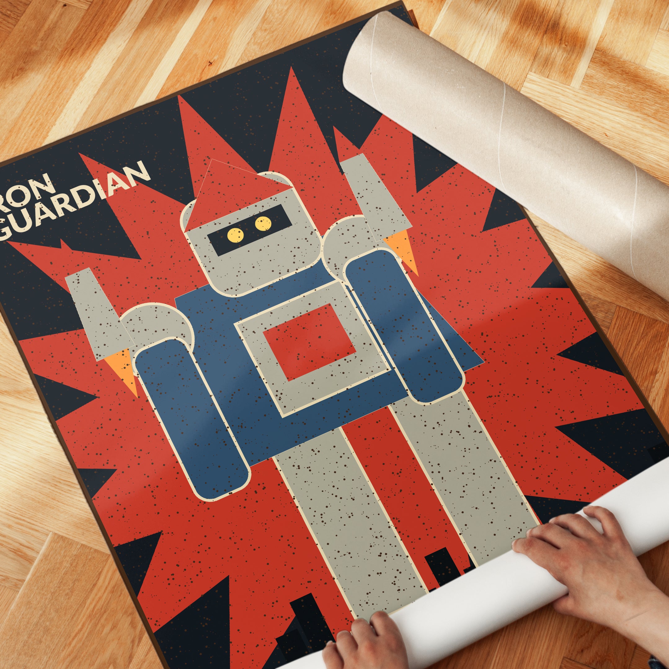 Iron Guardian Robot Poster: Retro Mecha Art Print - detail