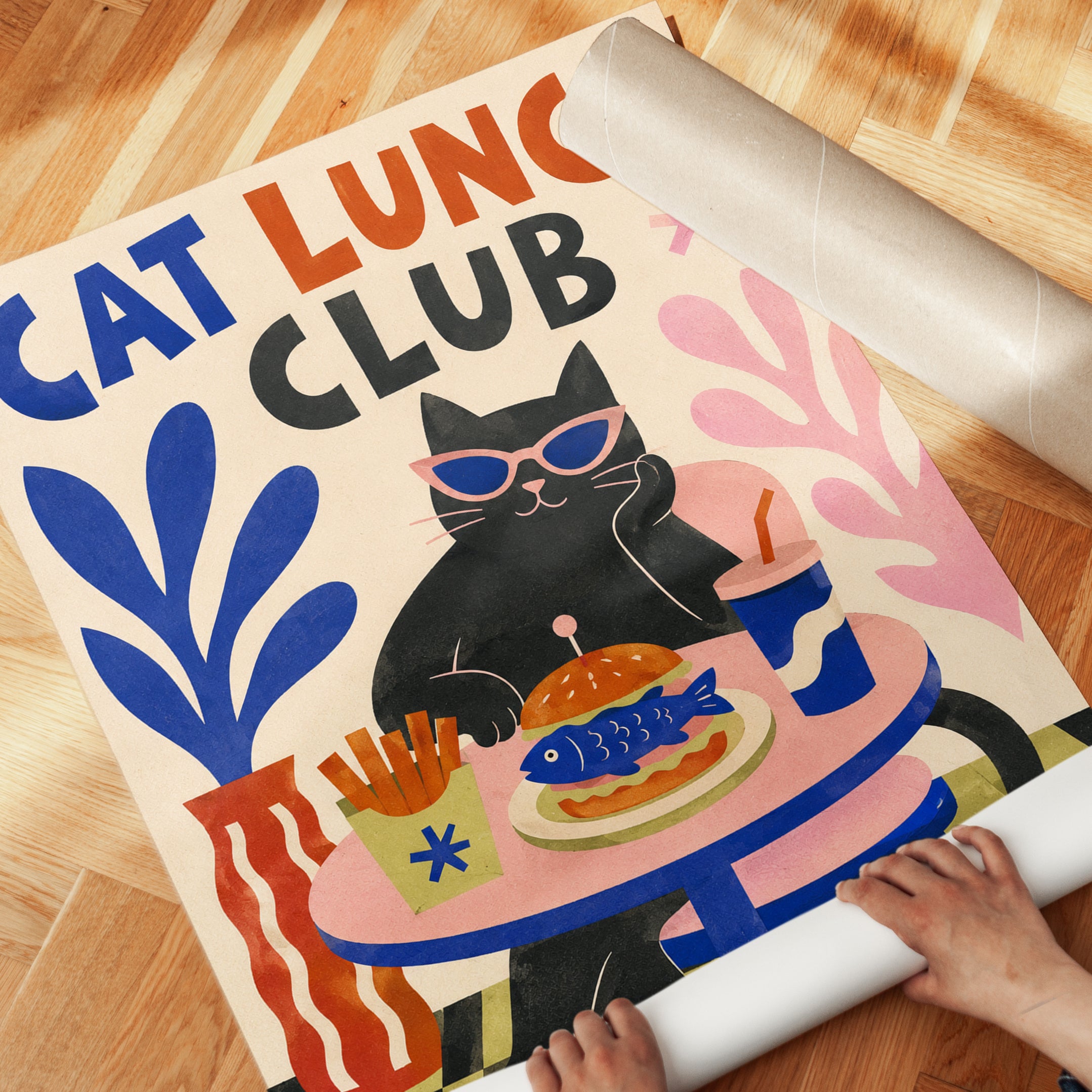 Cat Kitchen Wall Art – Retro Cat Print - detail
