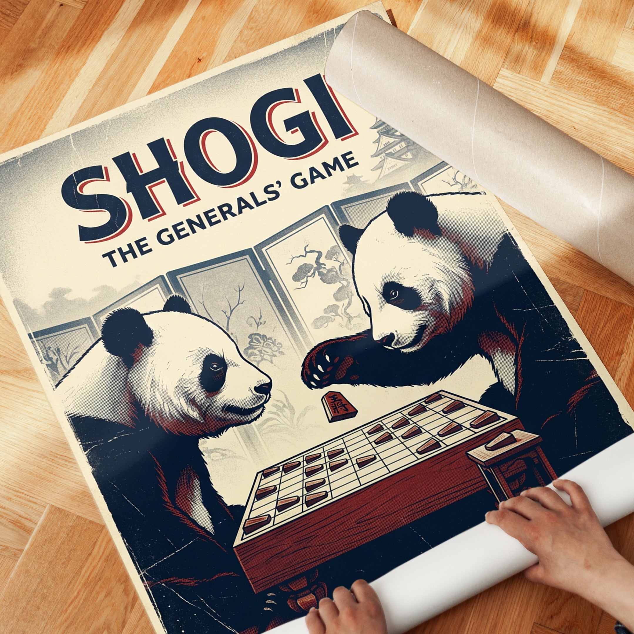 Shogi Panda Game Print — Vintage Japanese Style - detail