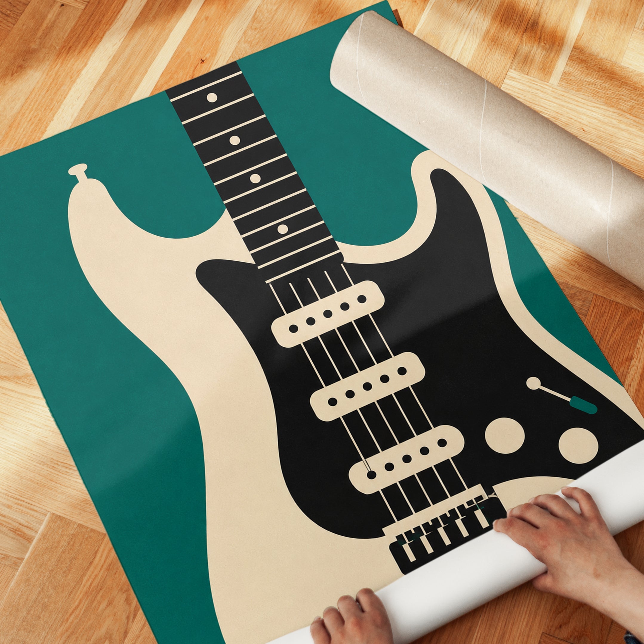 Vintage Electric Guitar Print — Mid-Century Modern Music Poster - detail