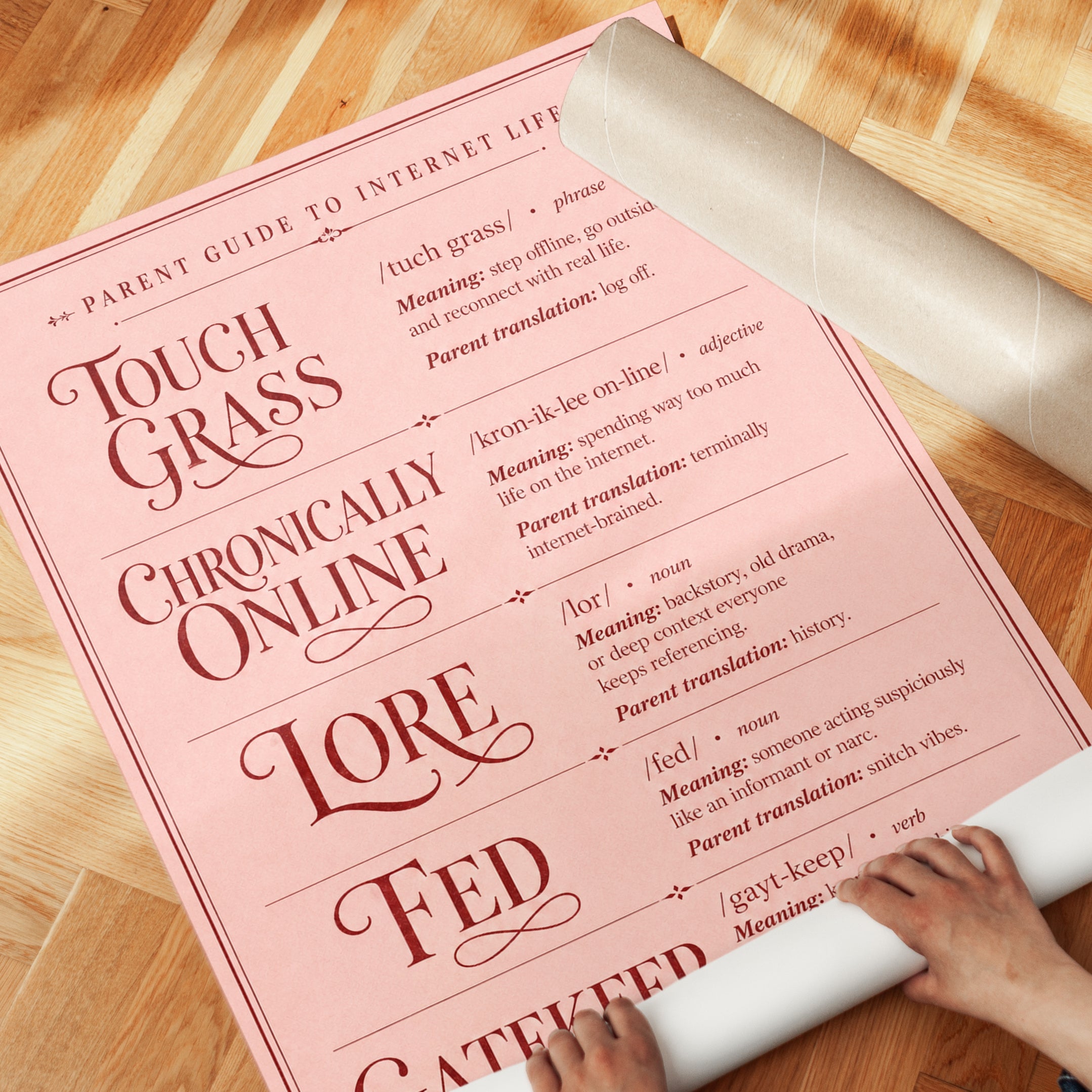 Internet Slang Dictionary Poster: Vintage Pink Typography Print - detail