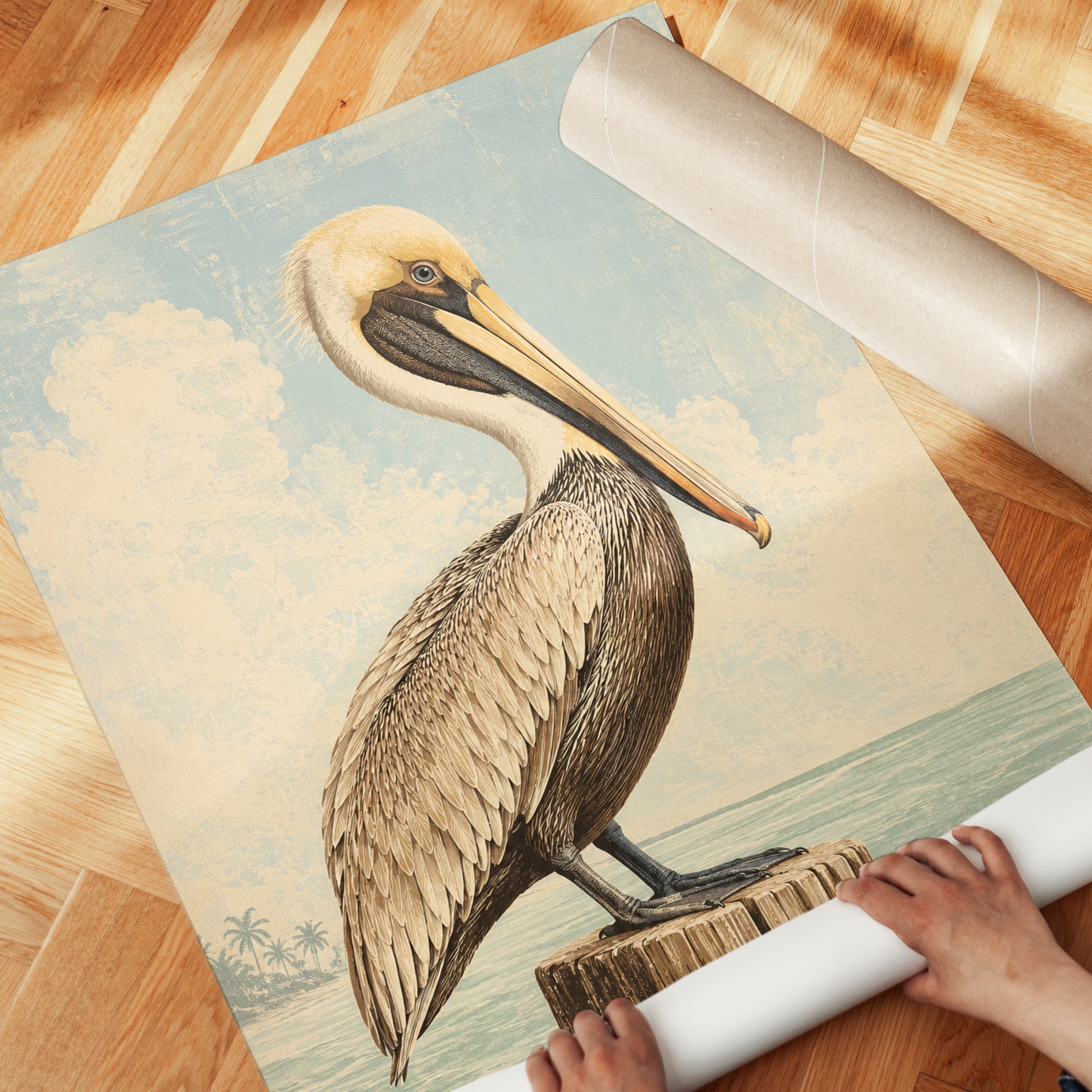 Pelican Wall Art – Coastal Bird Print - detail
