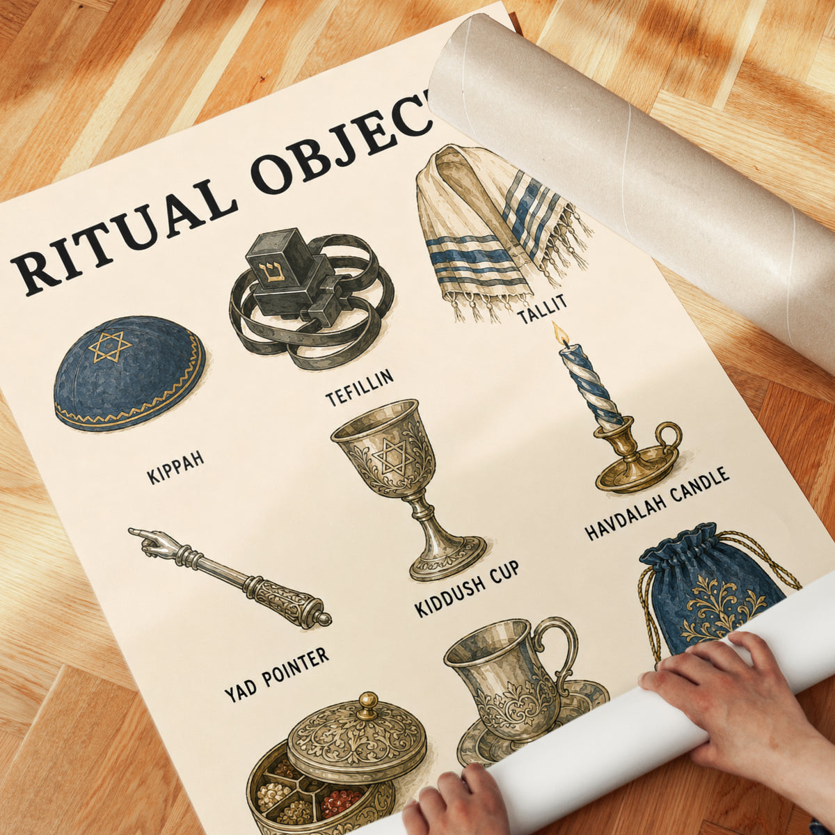 Jewish Ritual Objects Art Print: Traditional Ceremonial Items - detail