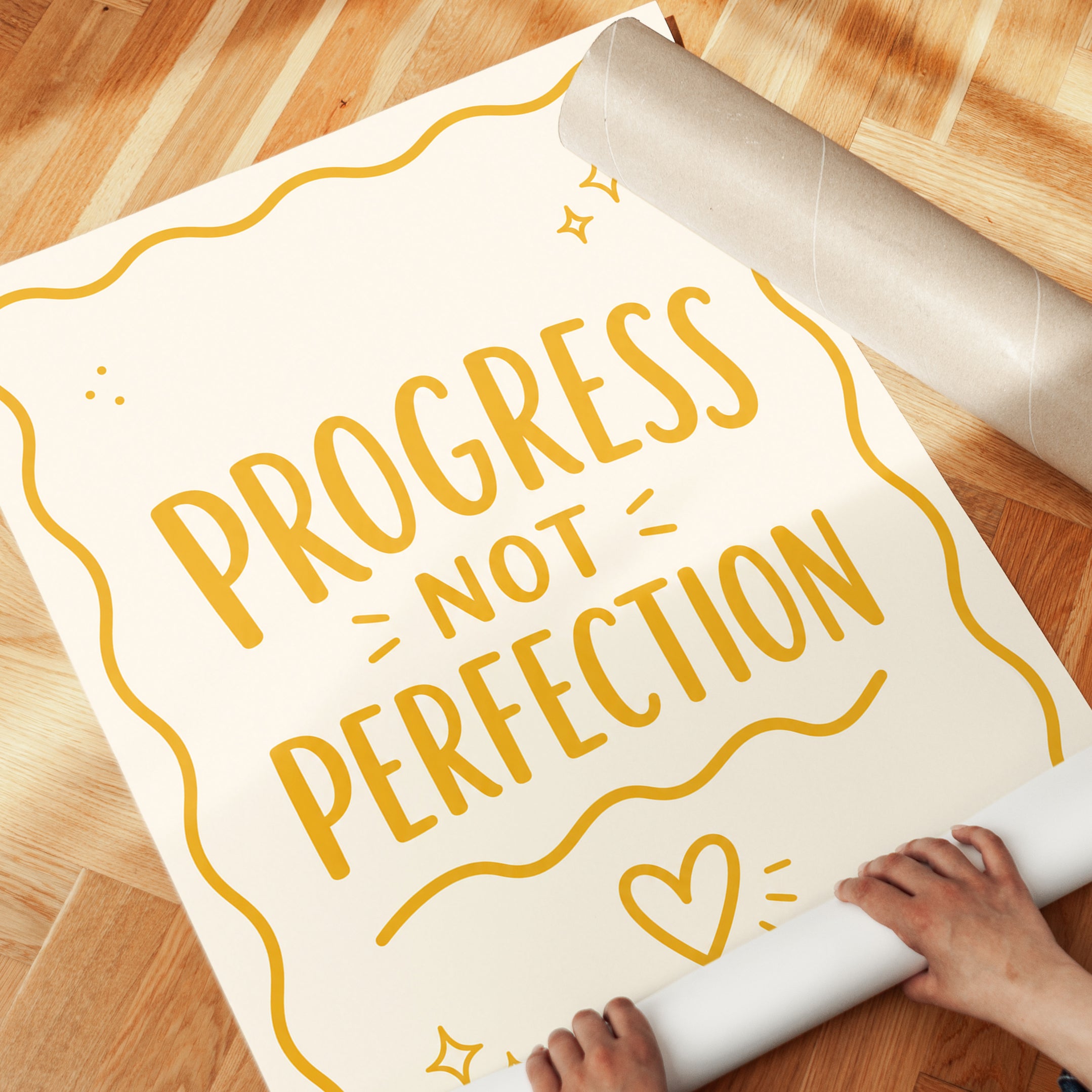 Inspirational Quote Print: Progress Not Perfection - detail