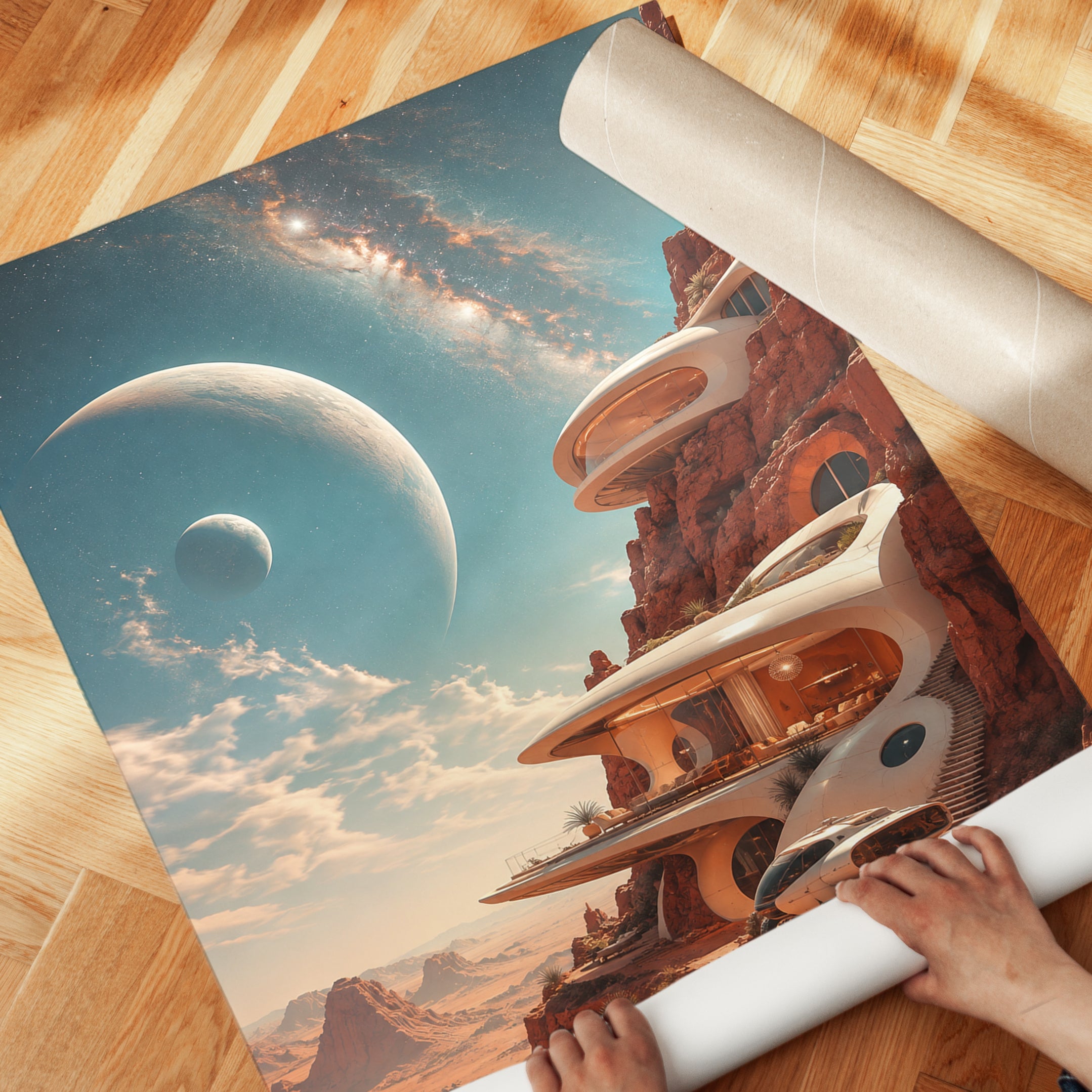 Futuristic Mars Colony Architecture: Sci-Fi Desert Wall Art - detail