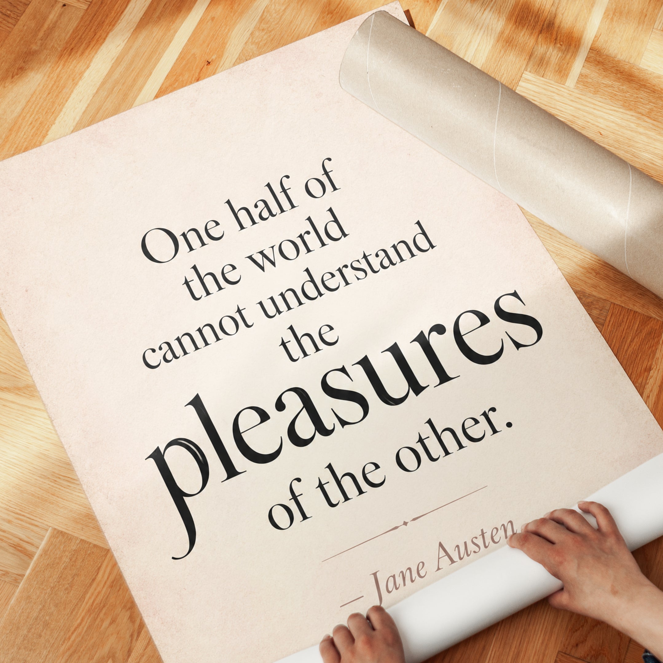 Jane Austen Quote Print: Vintage Beige Typography Wall Art - detail