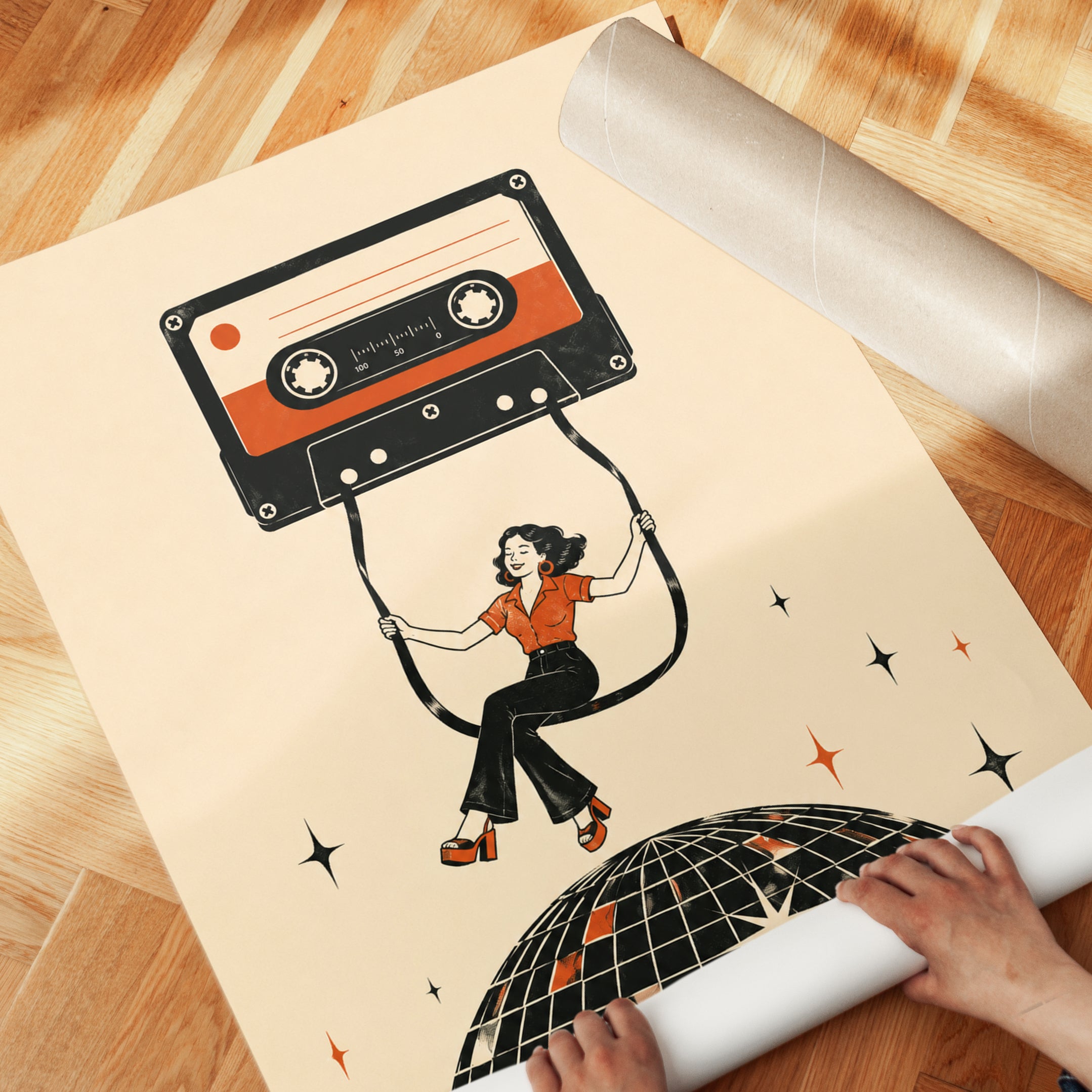 Retro Cassette Tape Art Print – Disco Ball - detail