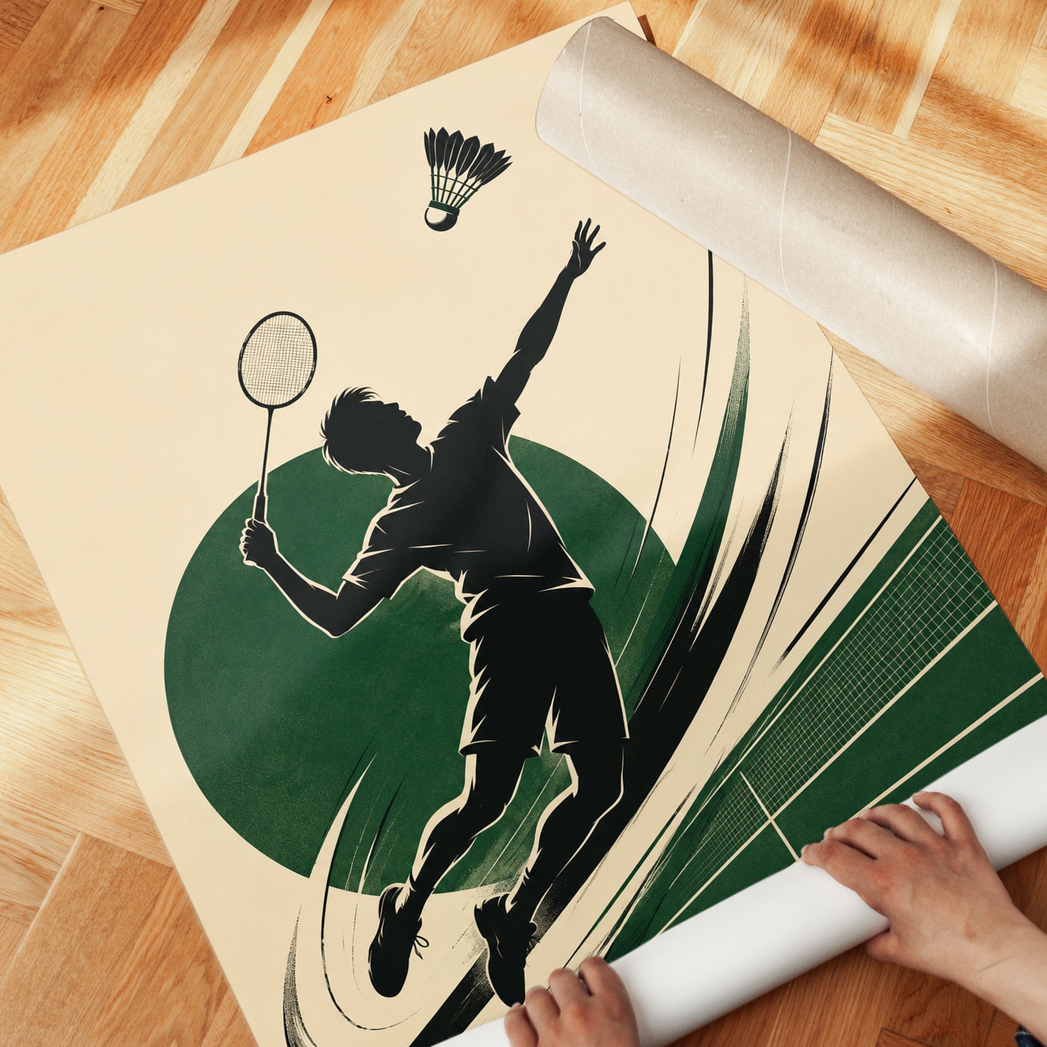 Retro Badminton Player Smash Print - detail