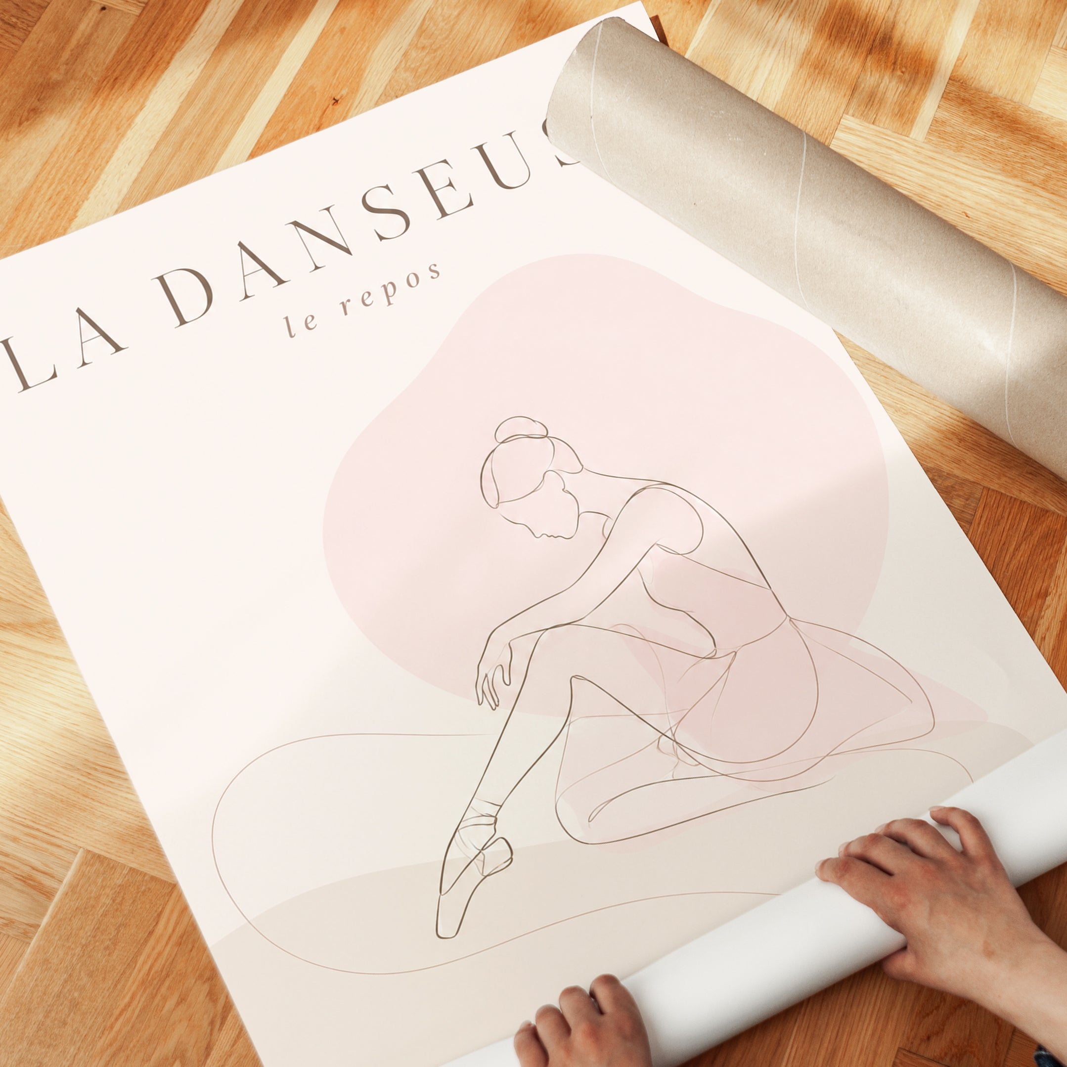 La Danseuse Ballet Print: Minimalist Line Art in Blush Pink - detail