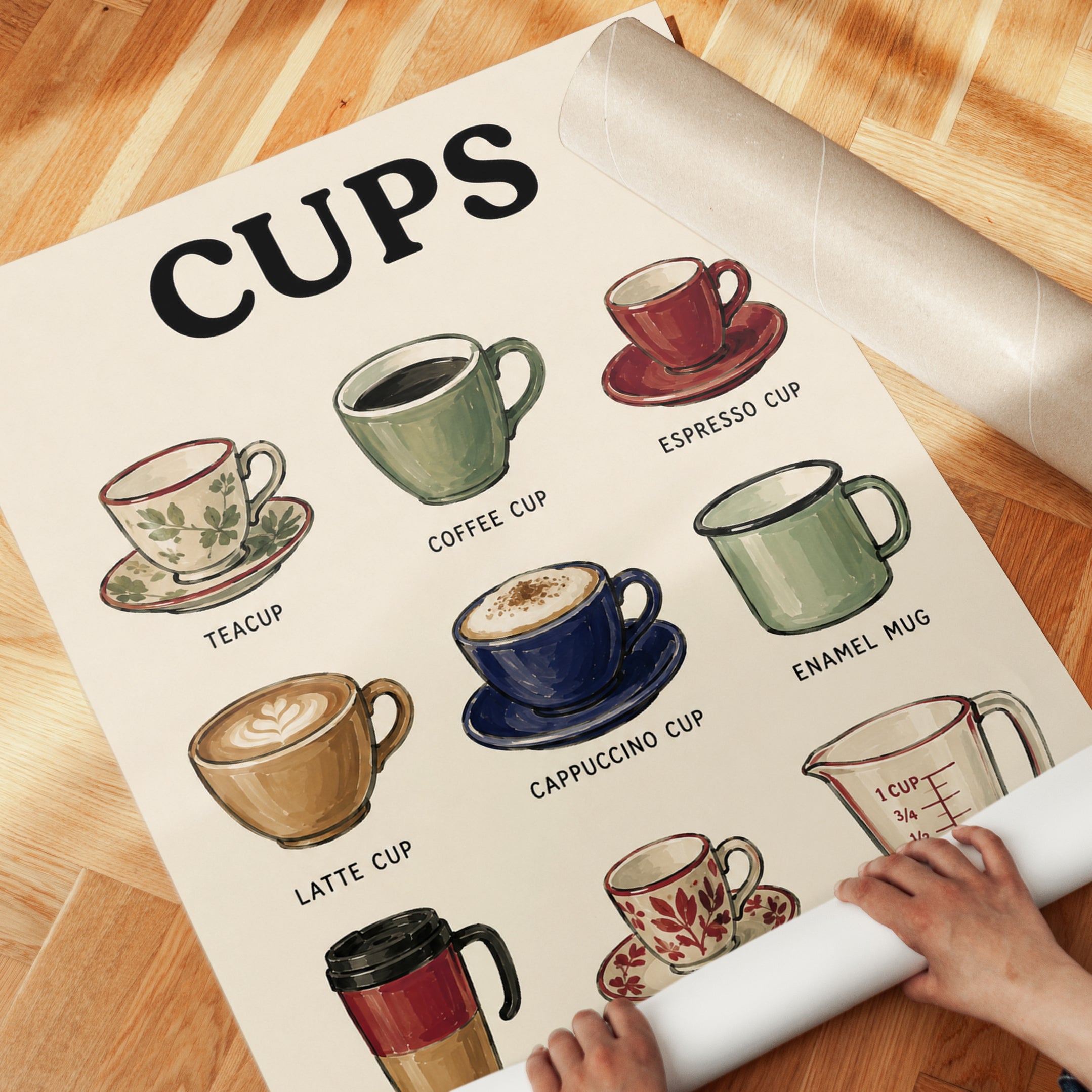 Coffee Cups Wall Art – Kitchen Decor Print - detail