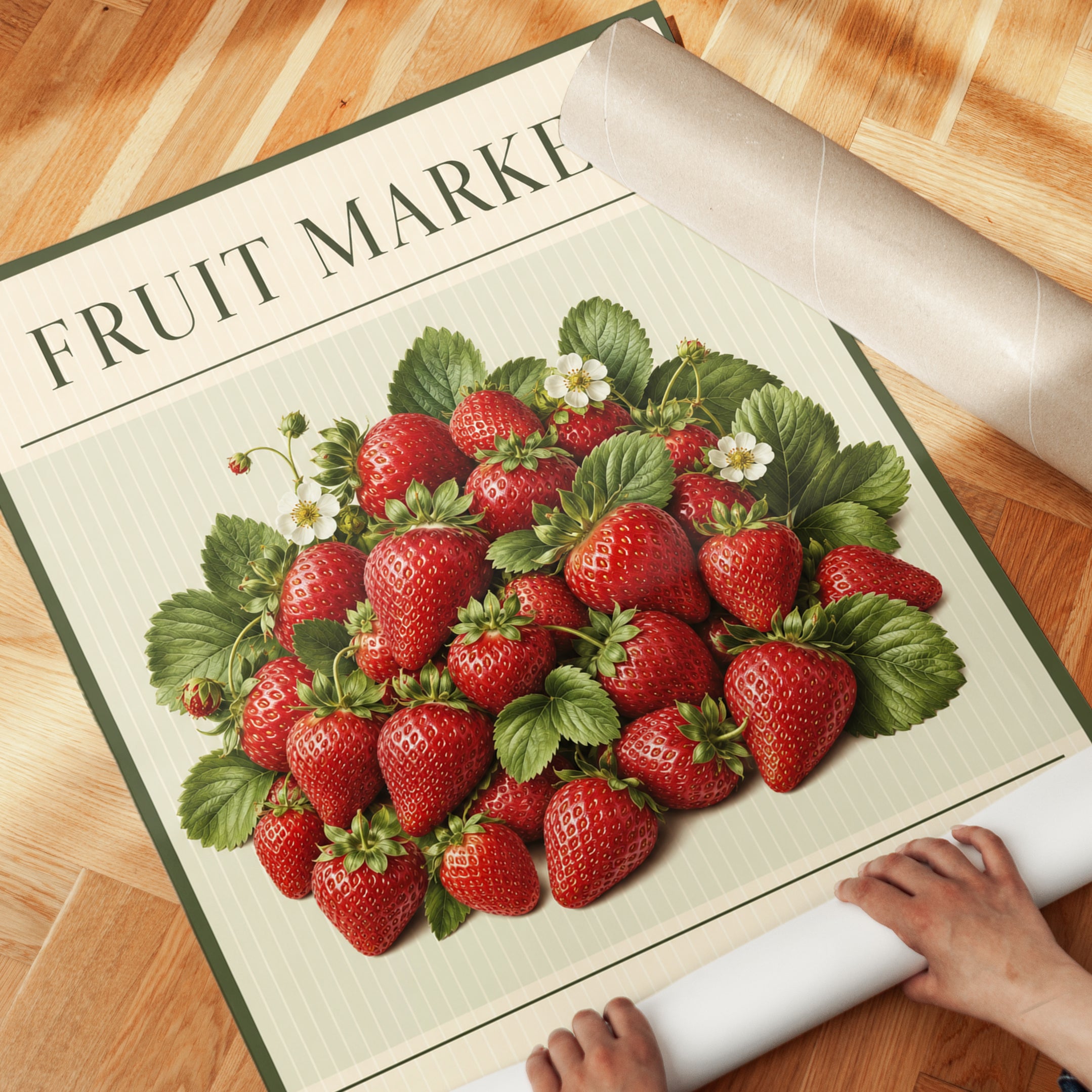 Strawberry Wall Art – Fruit Market Print - detail