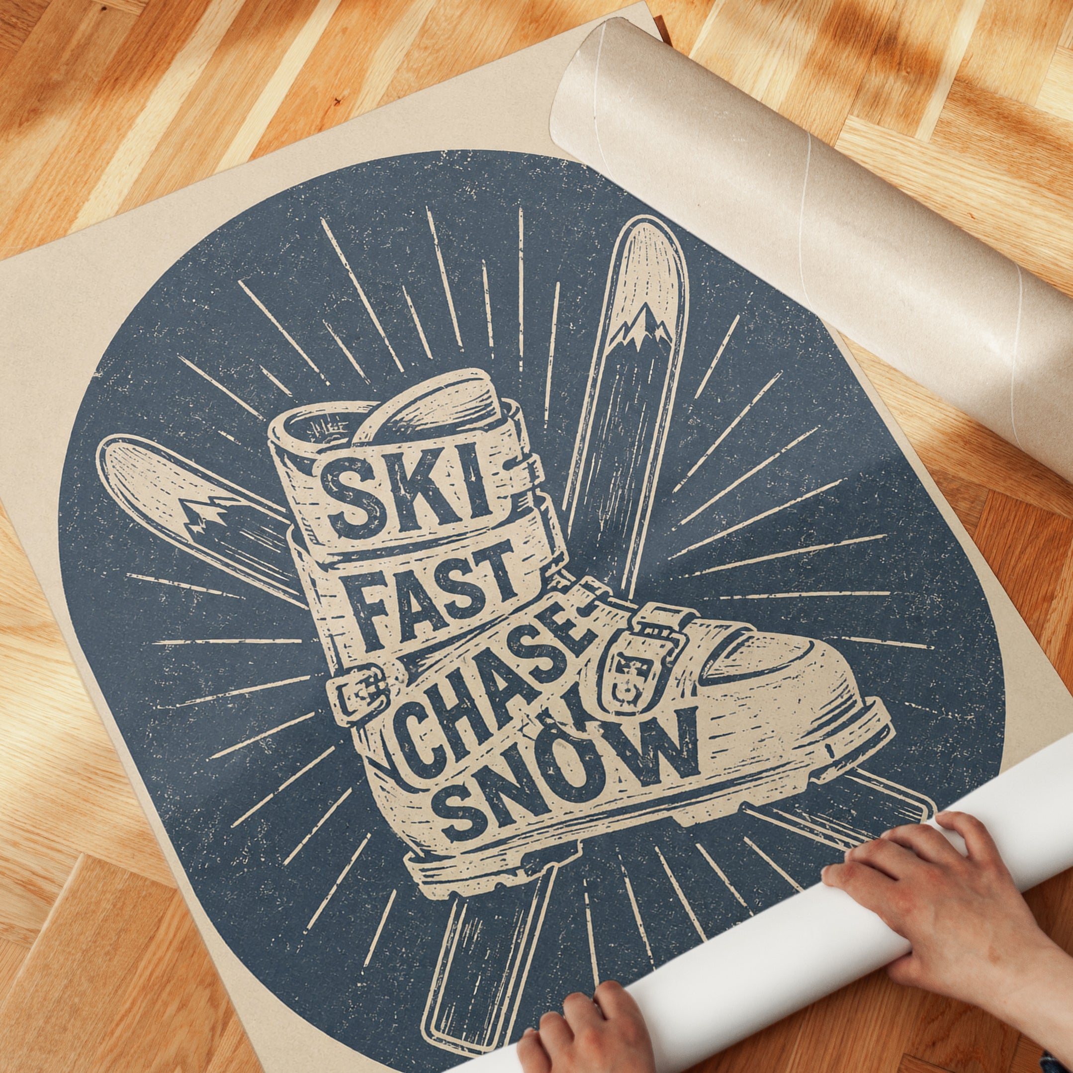 Ski Boot Art Print: Vintage Winter Sports - detail