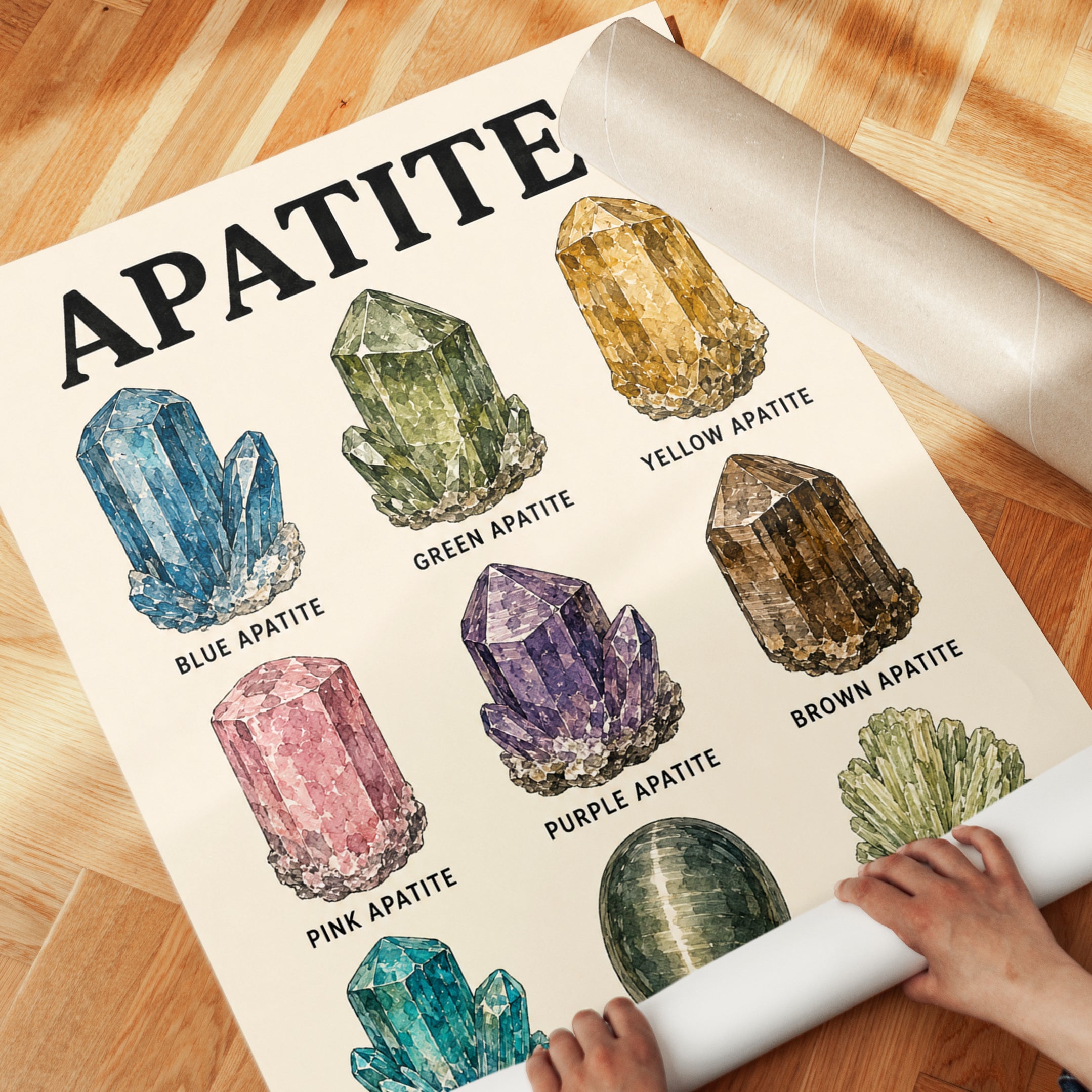 Apatite Gemstone Chart Print: Vintage Mineralogy Wall Art - detail