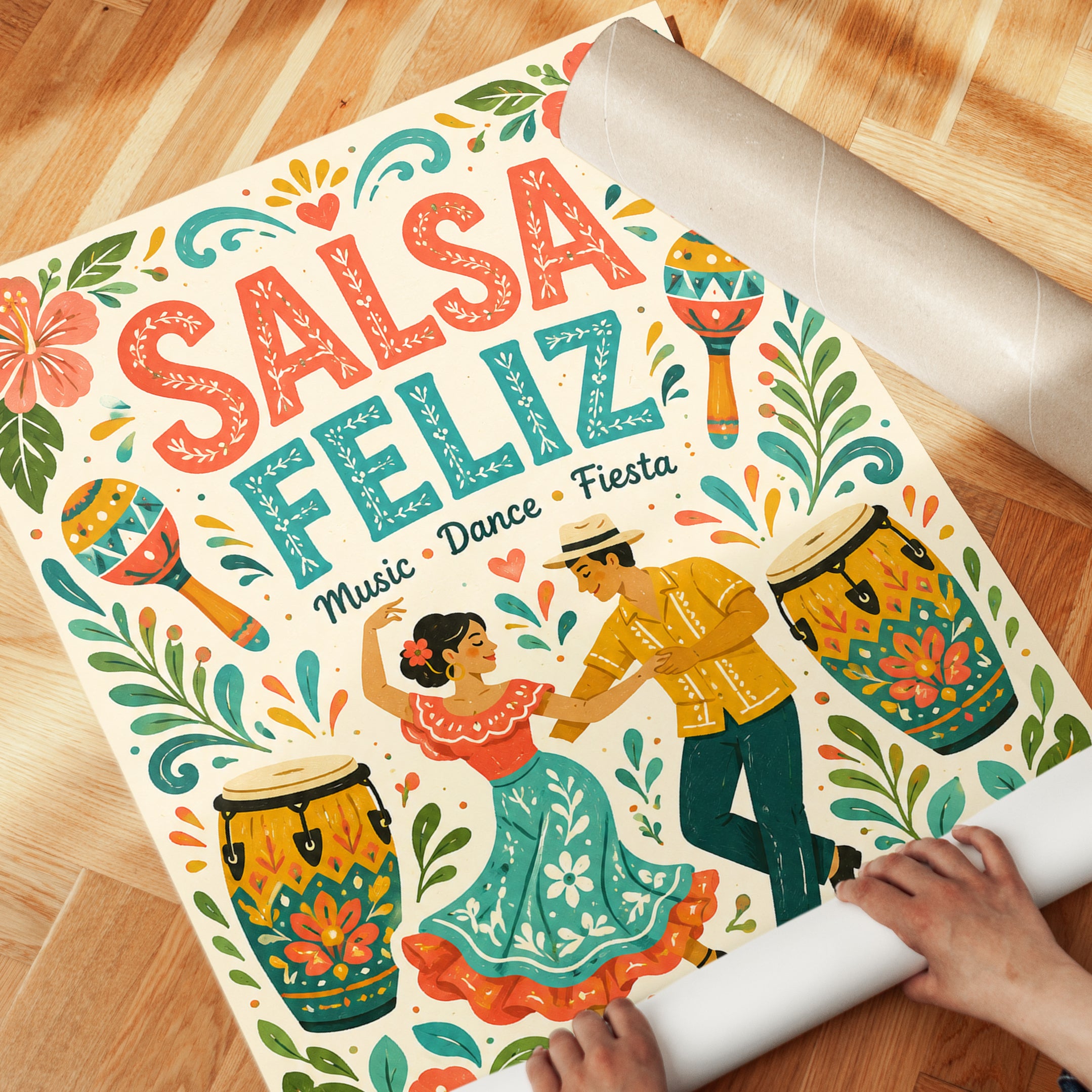 Folk Art Poster – Salsa Dance Print - detail