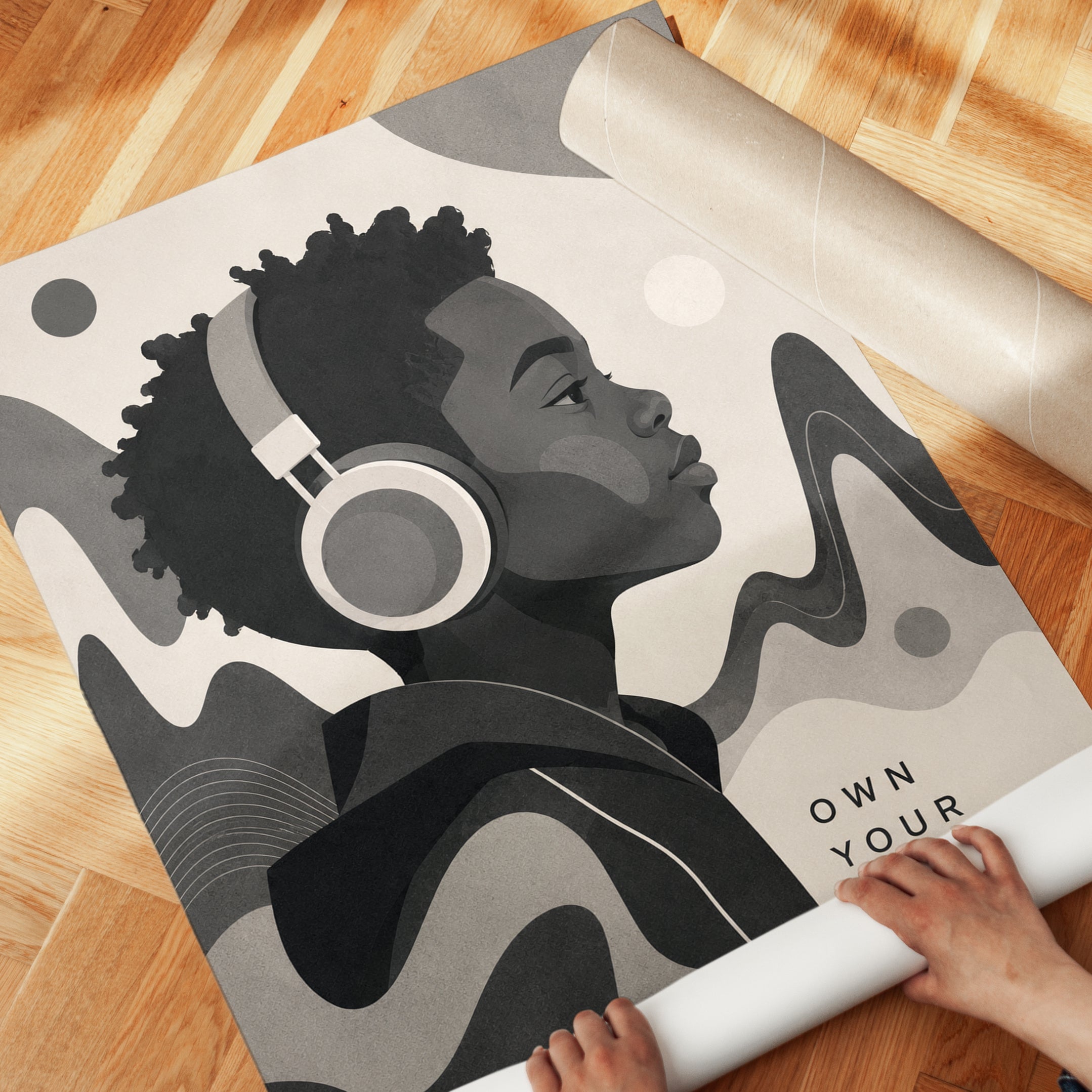 Own Your Rhythm: Art Deco Music Portrait in Monochrome Gray - detail