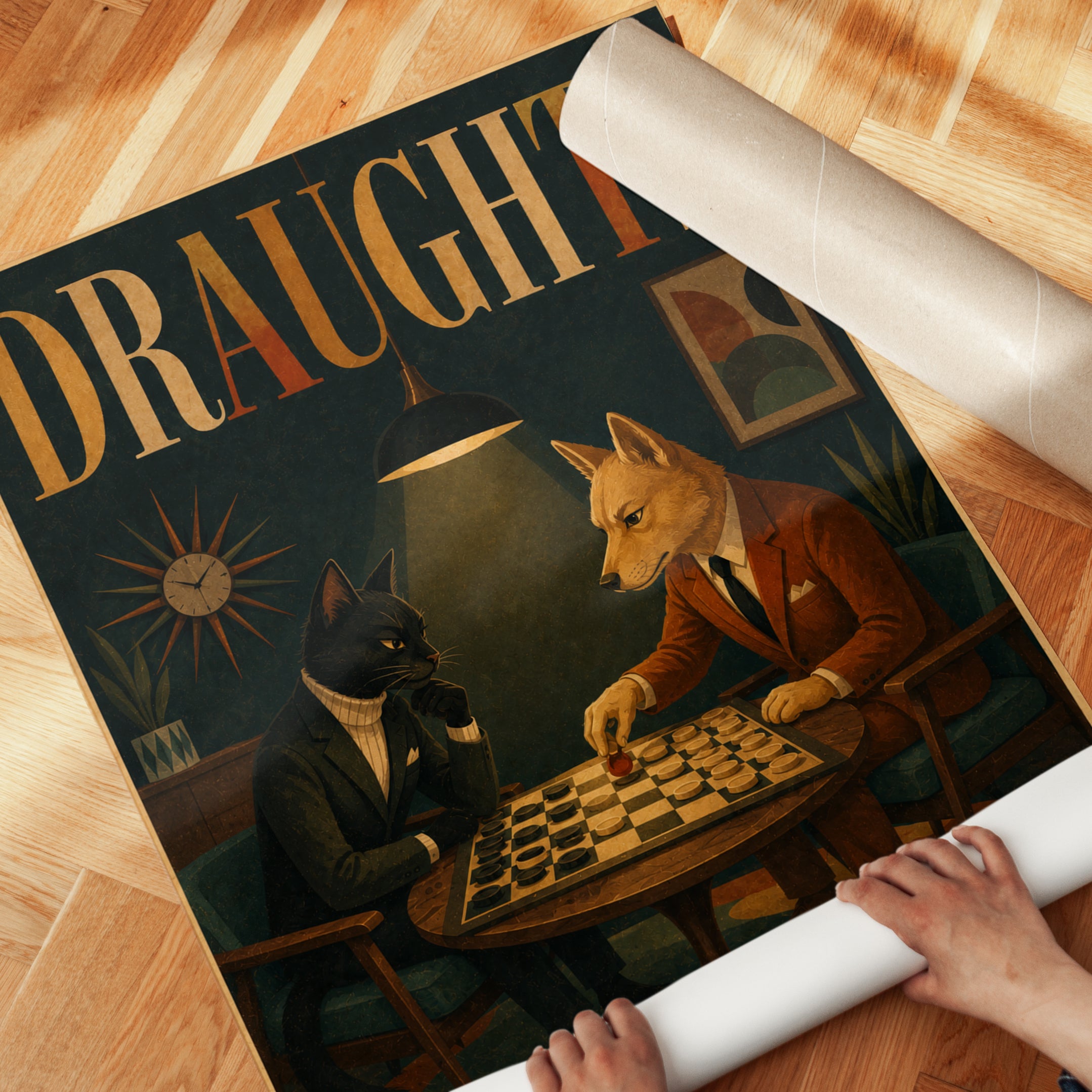 Draughts Game Art Print: Mid-Century Anthropomorphic Animals - detail