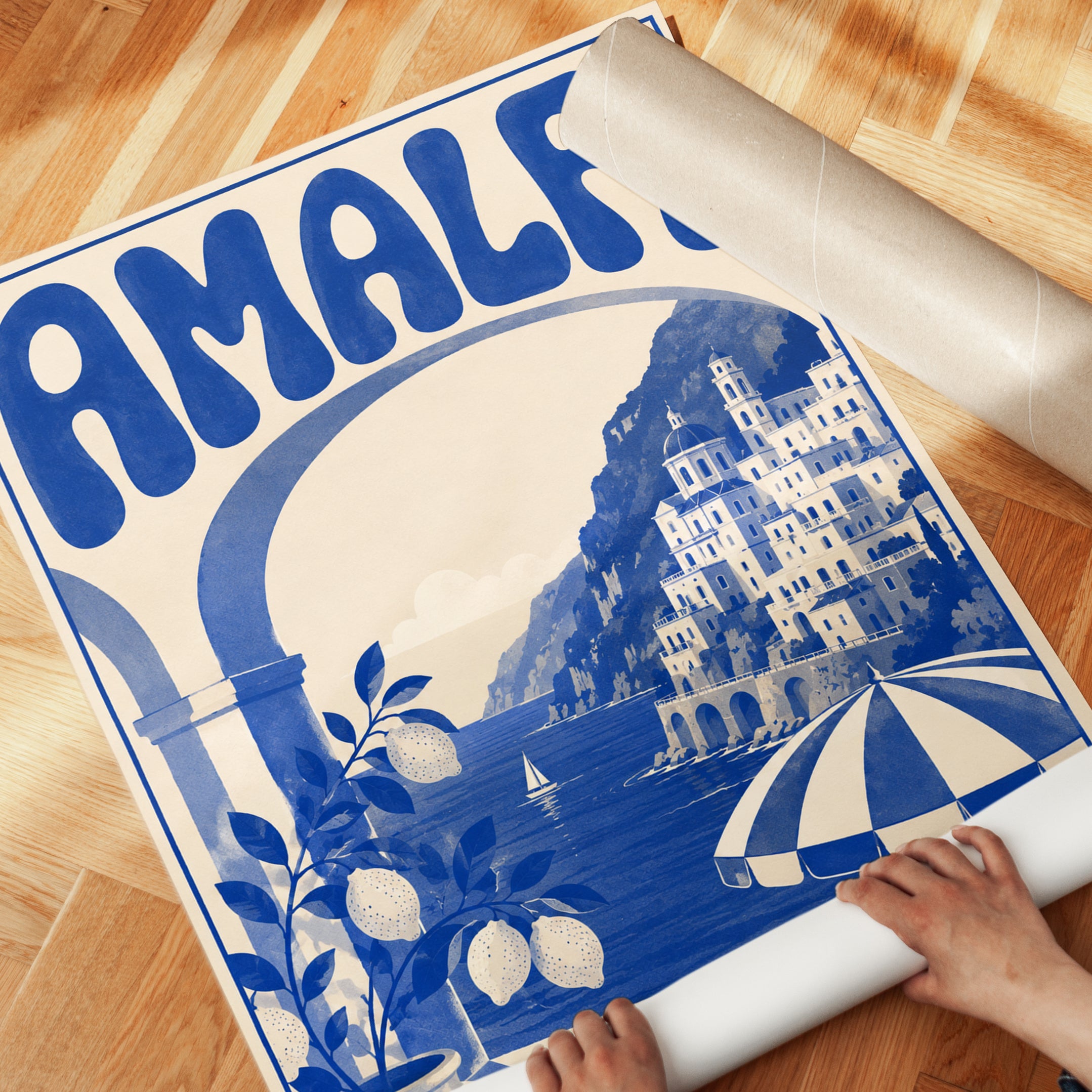 Amalfi Coast Travel Poster: Vintage Italian Riviera Wall Art - detail
