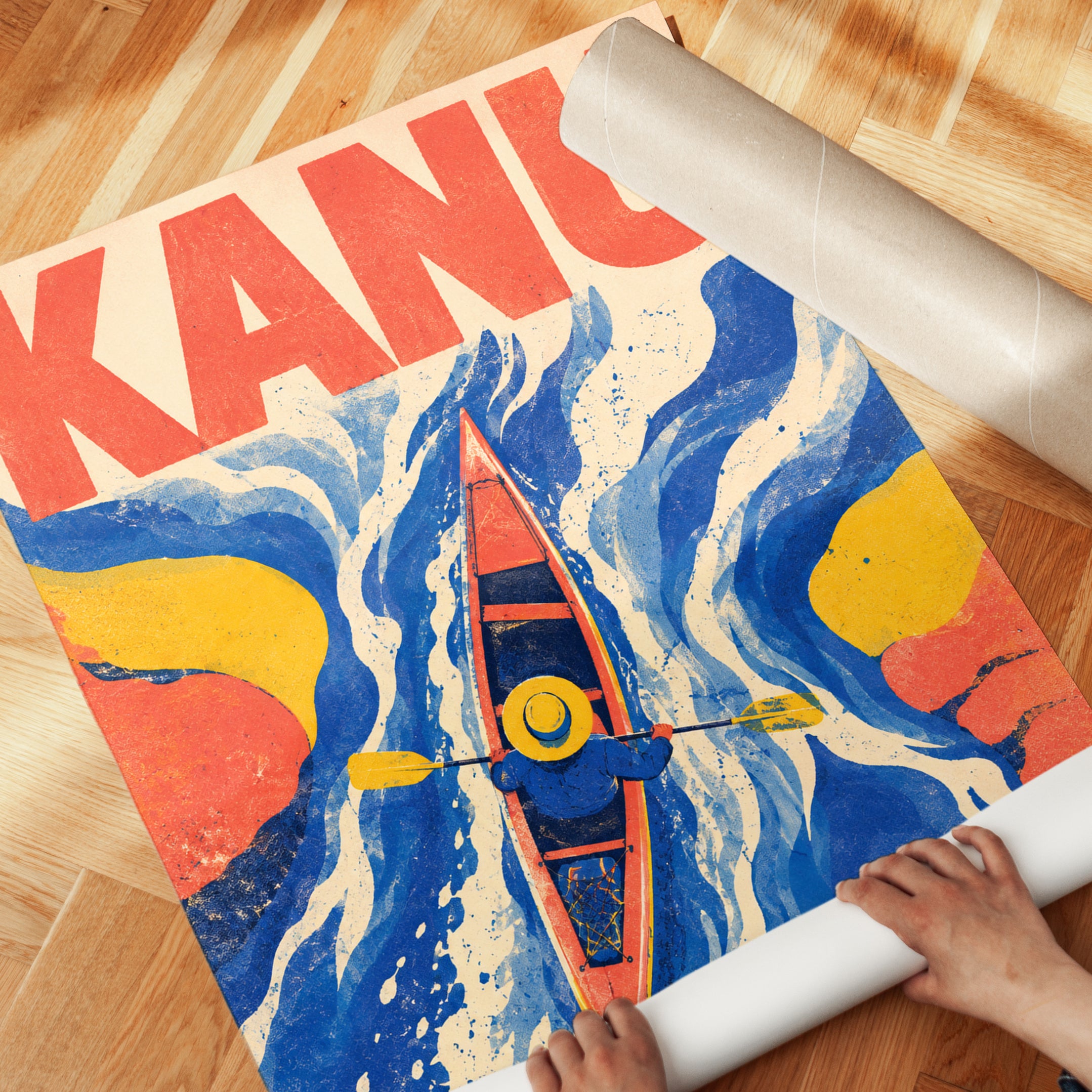 Kayak Wall Art – Retro Water Sports Print - detail