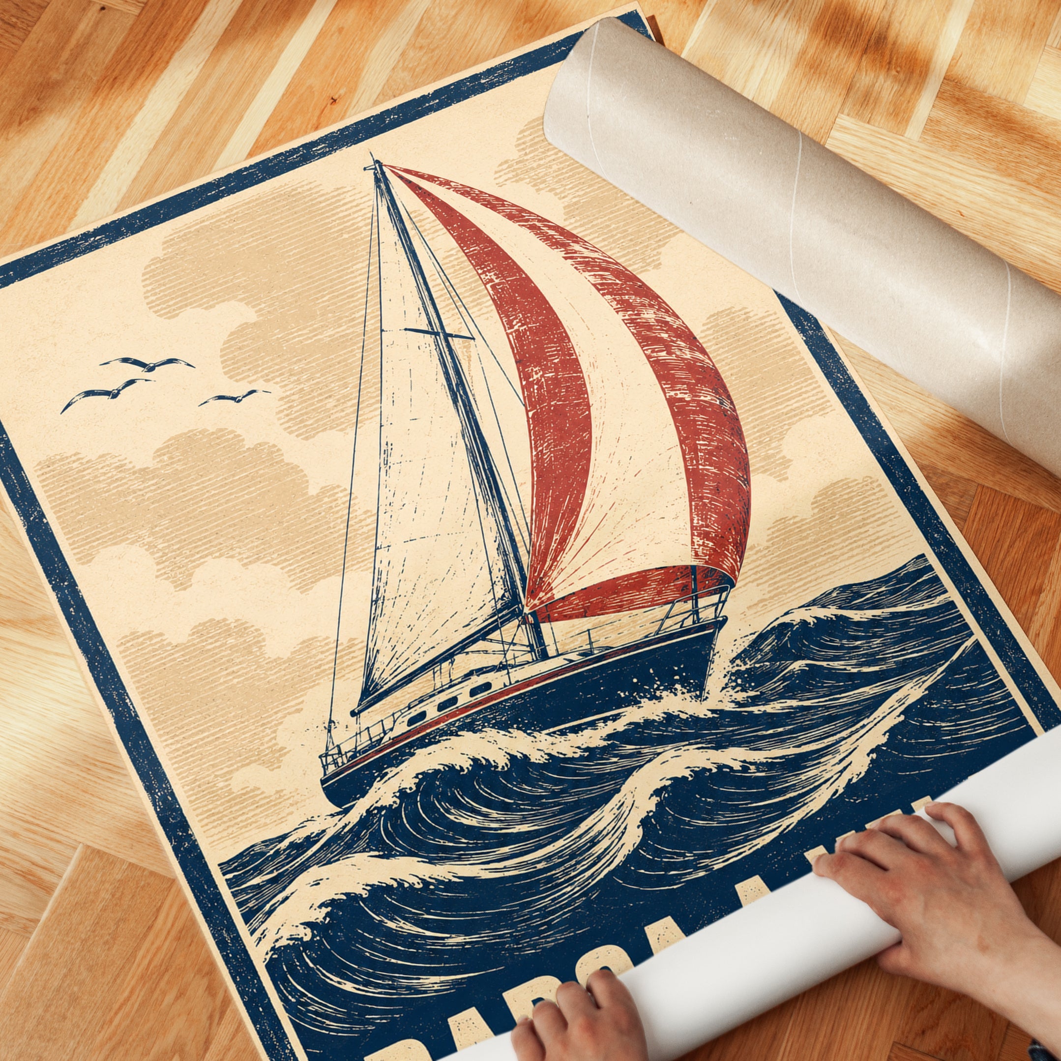 Vintage Sailboat Poster: Retro Nautical Art Print - detail