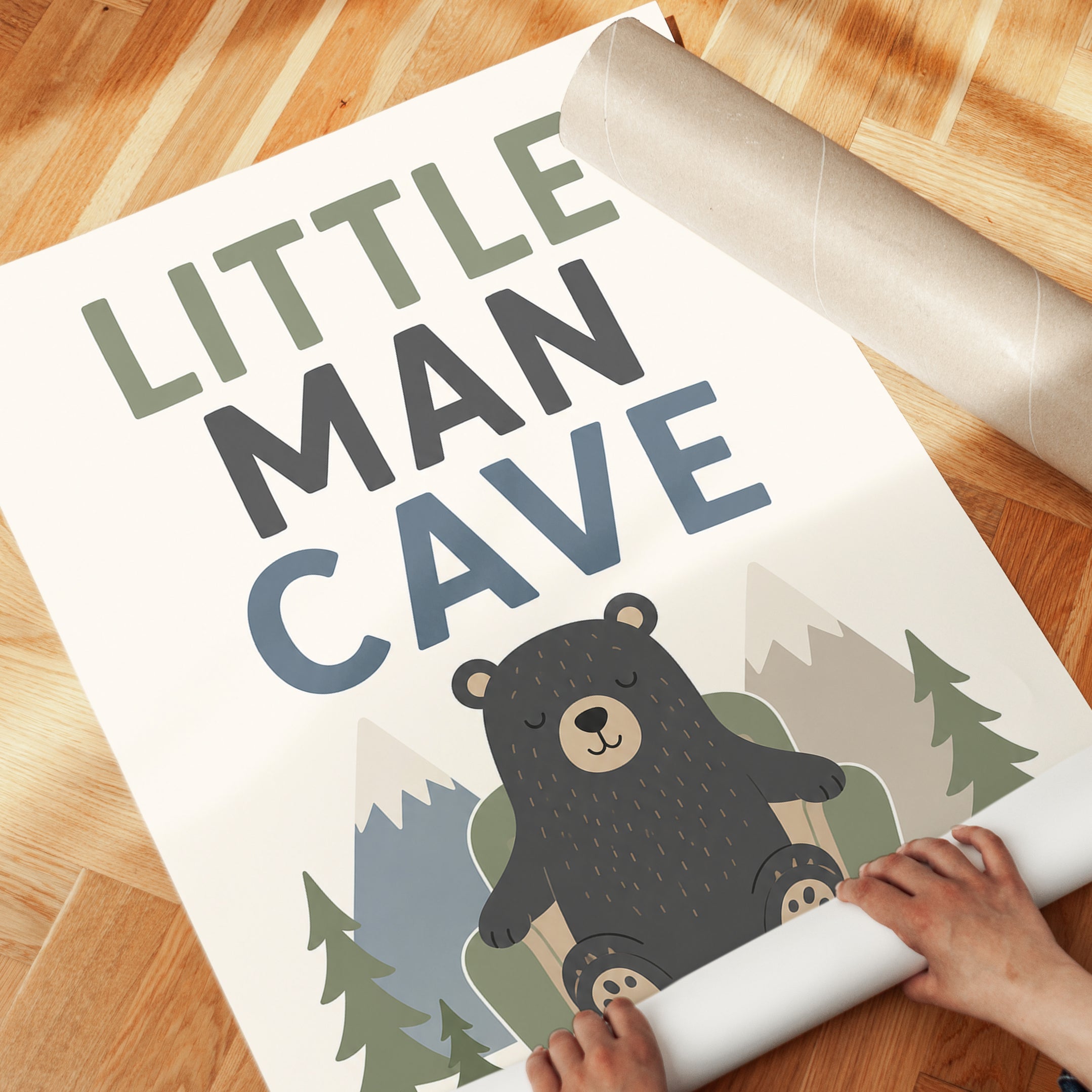 Little Man Cave Wall Art – Bear Nursery Print - detail
