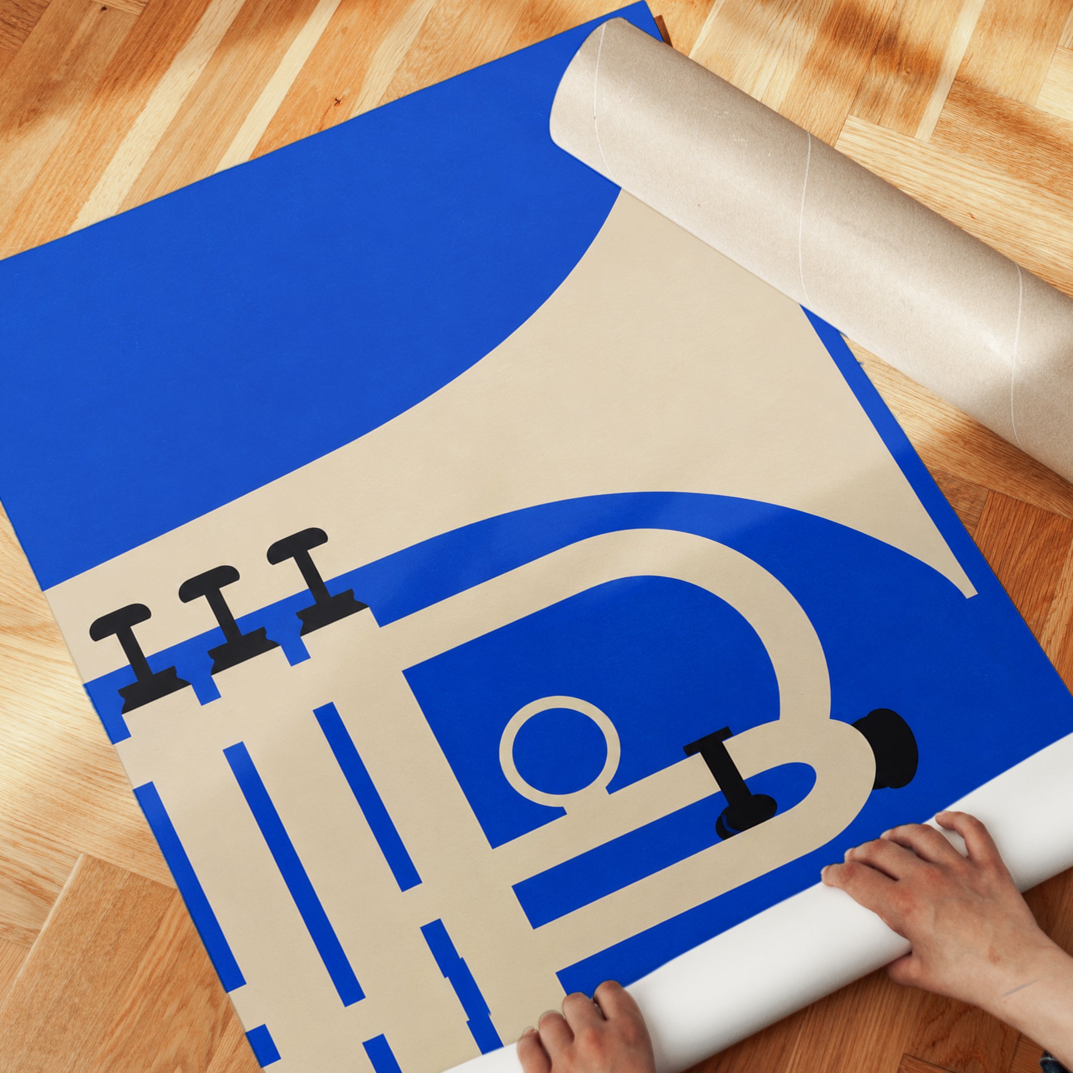 Jazz Trumpet Illustration — Bold Geometric Blue & Beige - detail