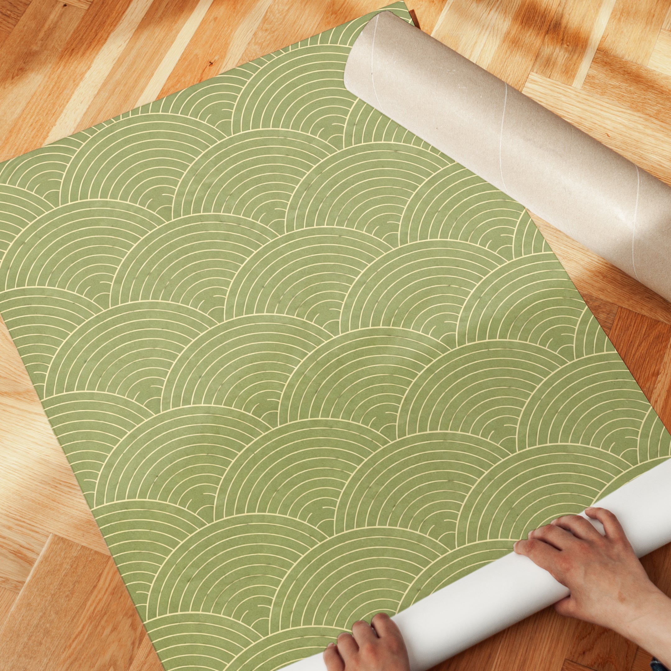 Japanese Wave Pattern Print: Seigaiha Design in Sage Green - detail