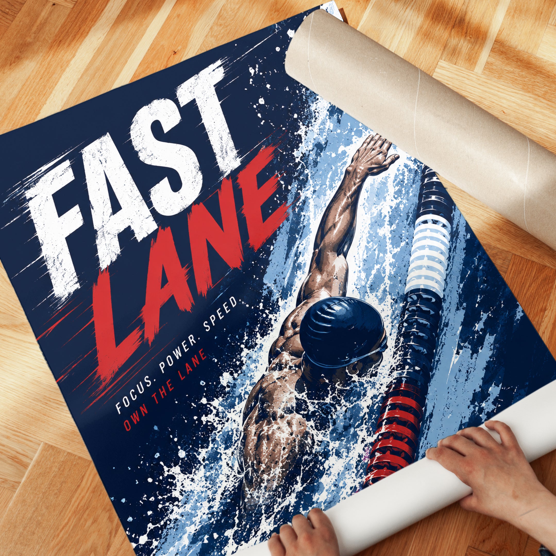Fast Lane Swimming Poster: Retro Sports Motivational Art Print - detail