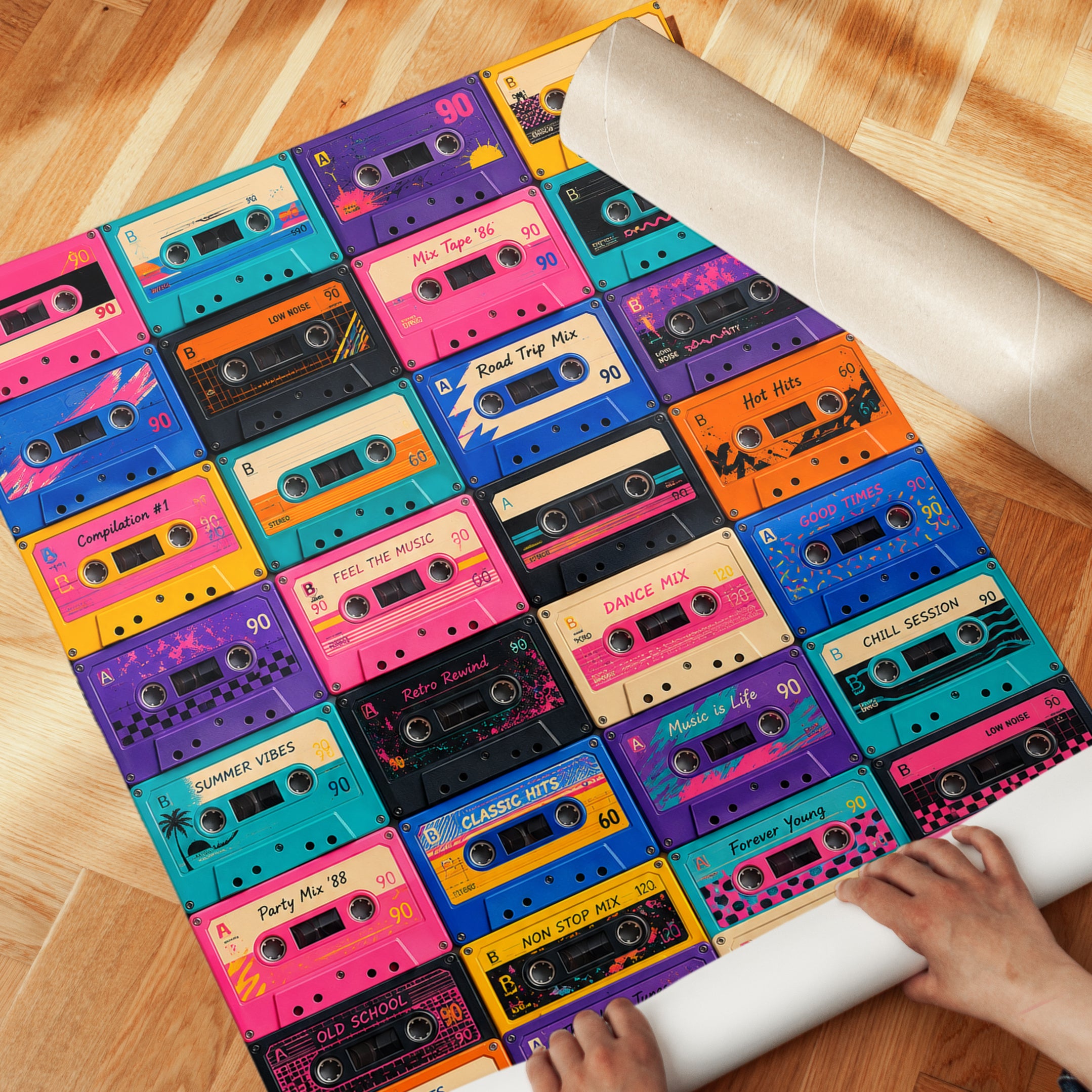 Cassette Tape Art: Retro 80s Music Collage (Colorful Wall Decor) - detail