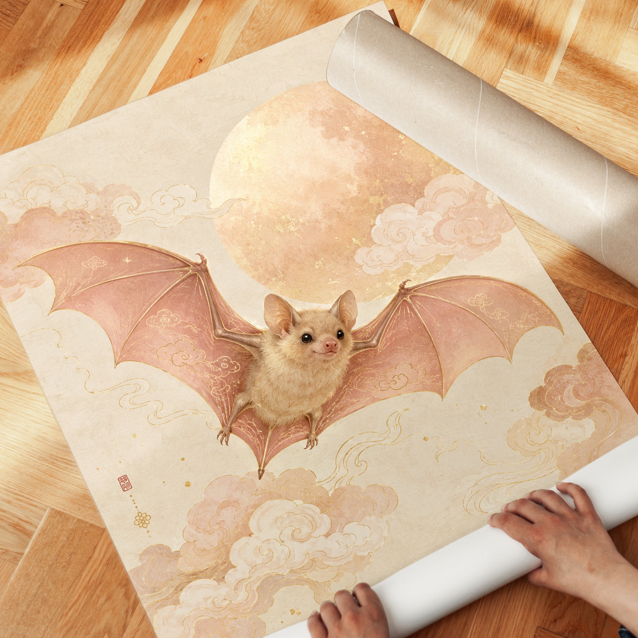 Bat Wall Art – Whimsical Animal Print - detail