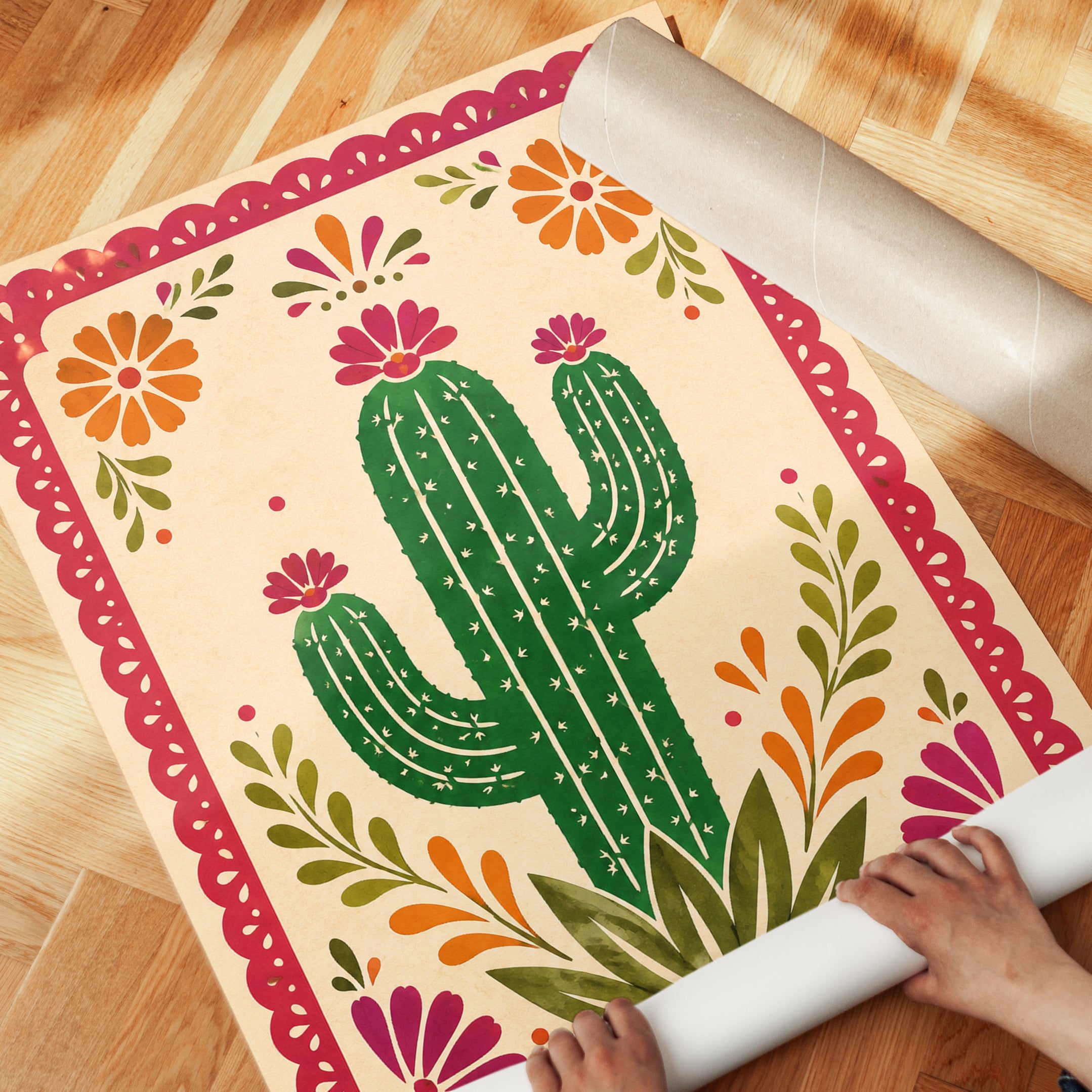 Mexican Folk Art Cactus Print - detail
