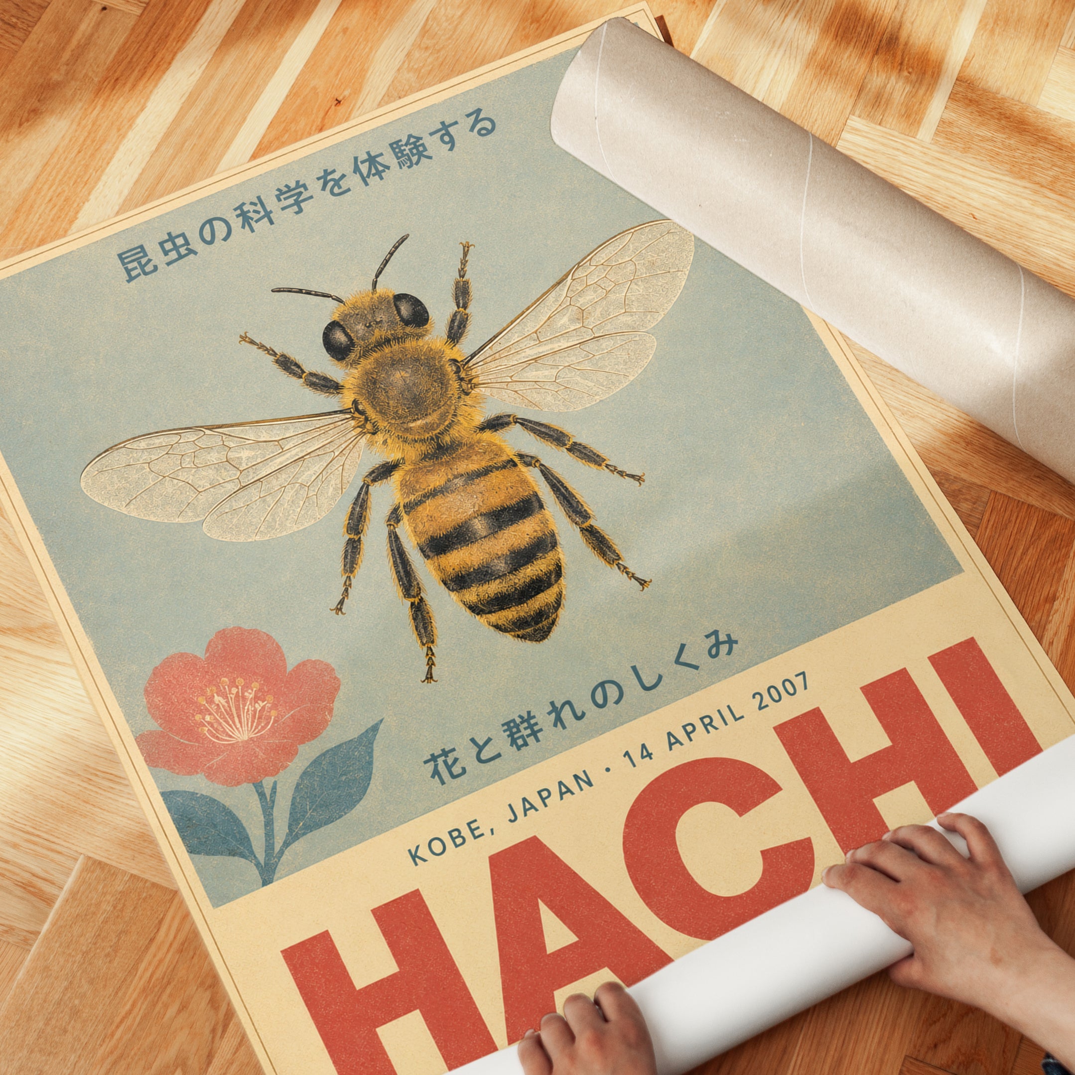 Vintage Bee Poster – Japanese Wall Art - detail