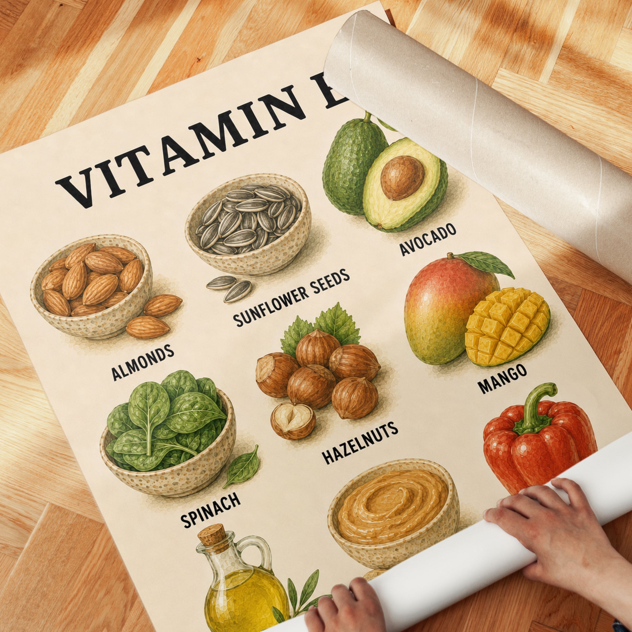 Vitamin E Foods Poster – Kitchen Wall Art - detail