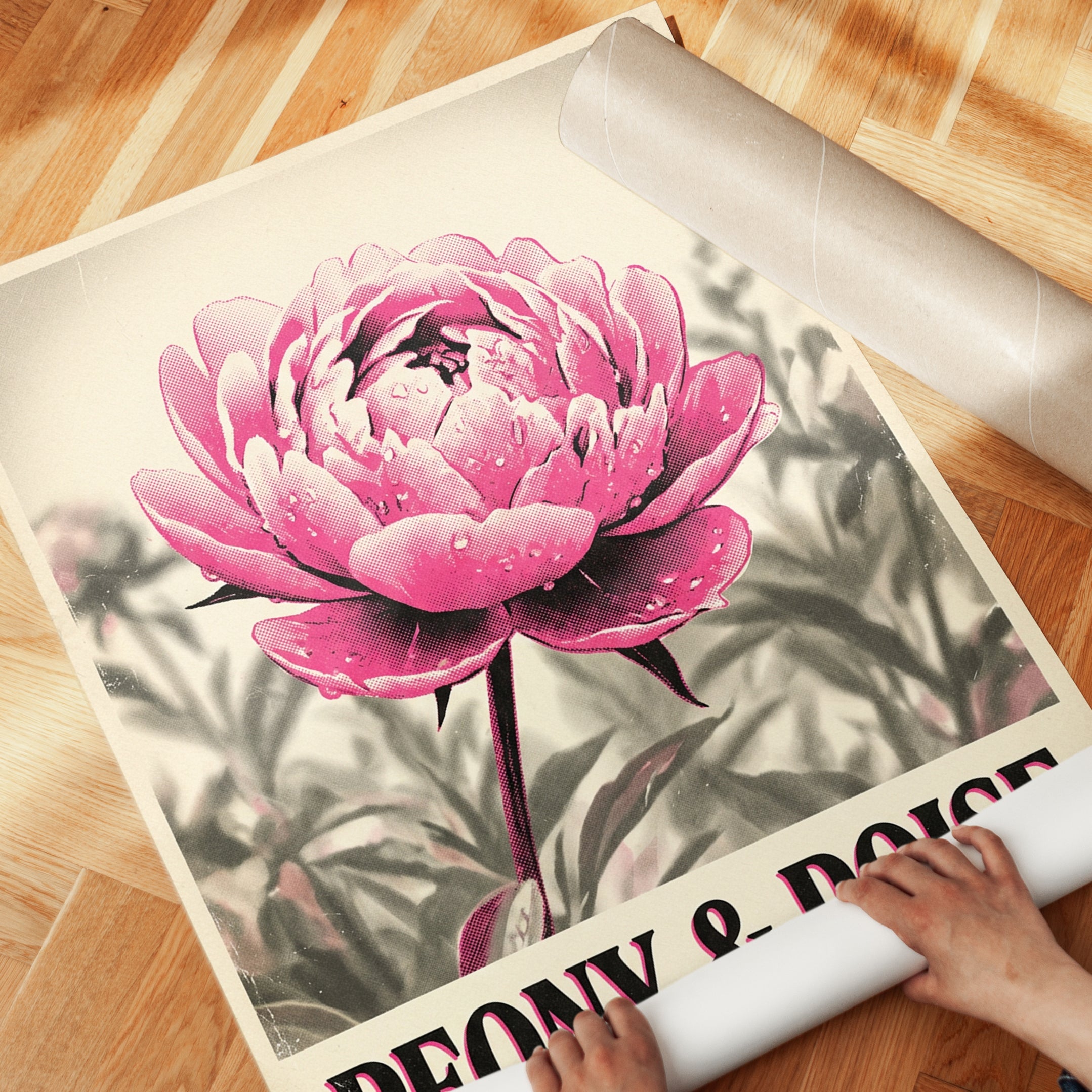 Pink Peony Poster: Vintage Botanical Wall Art - detail