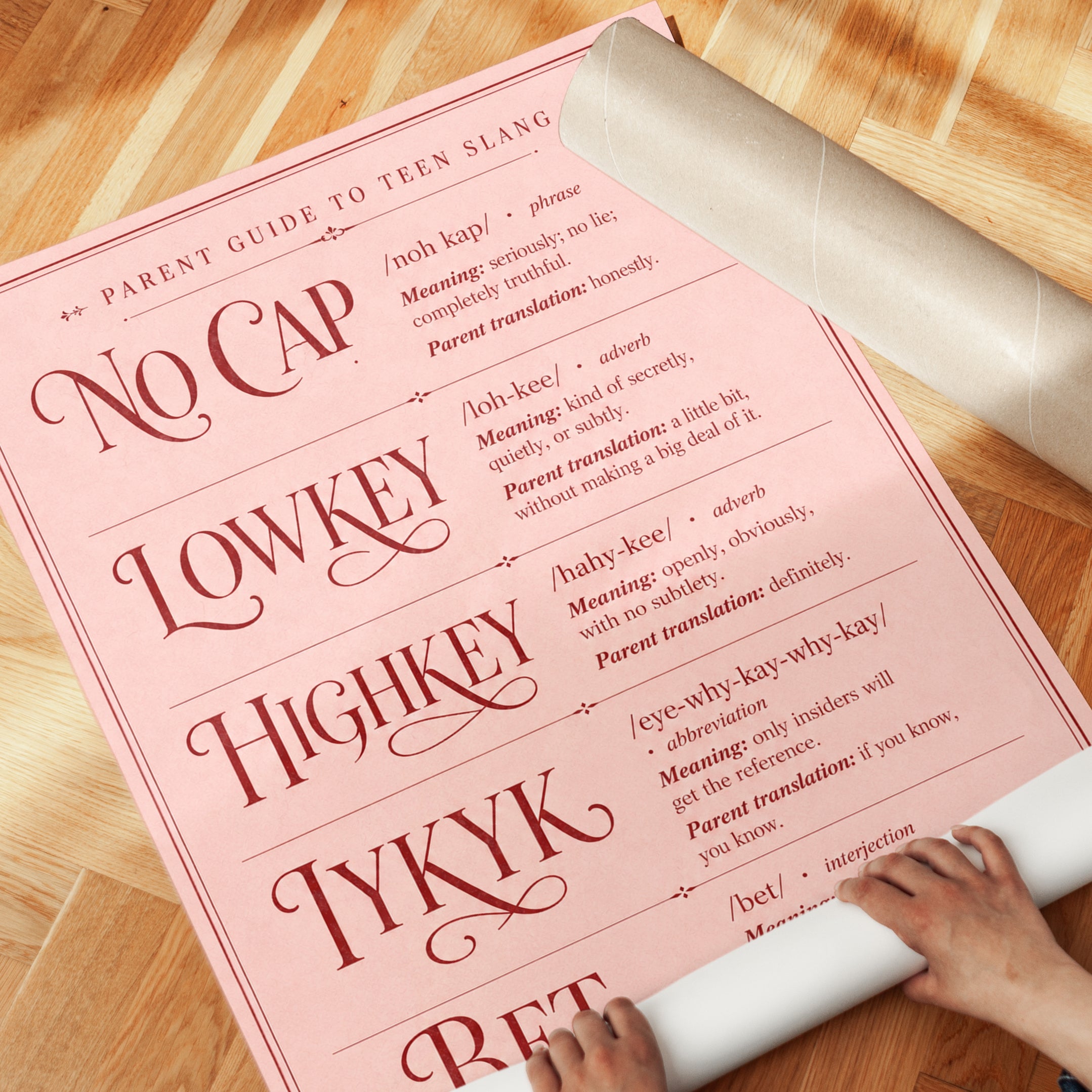 Teen Slang Guide Print: Vintage Pink Typography Poster - detail