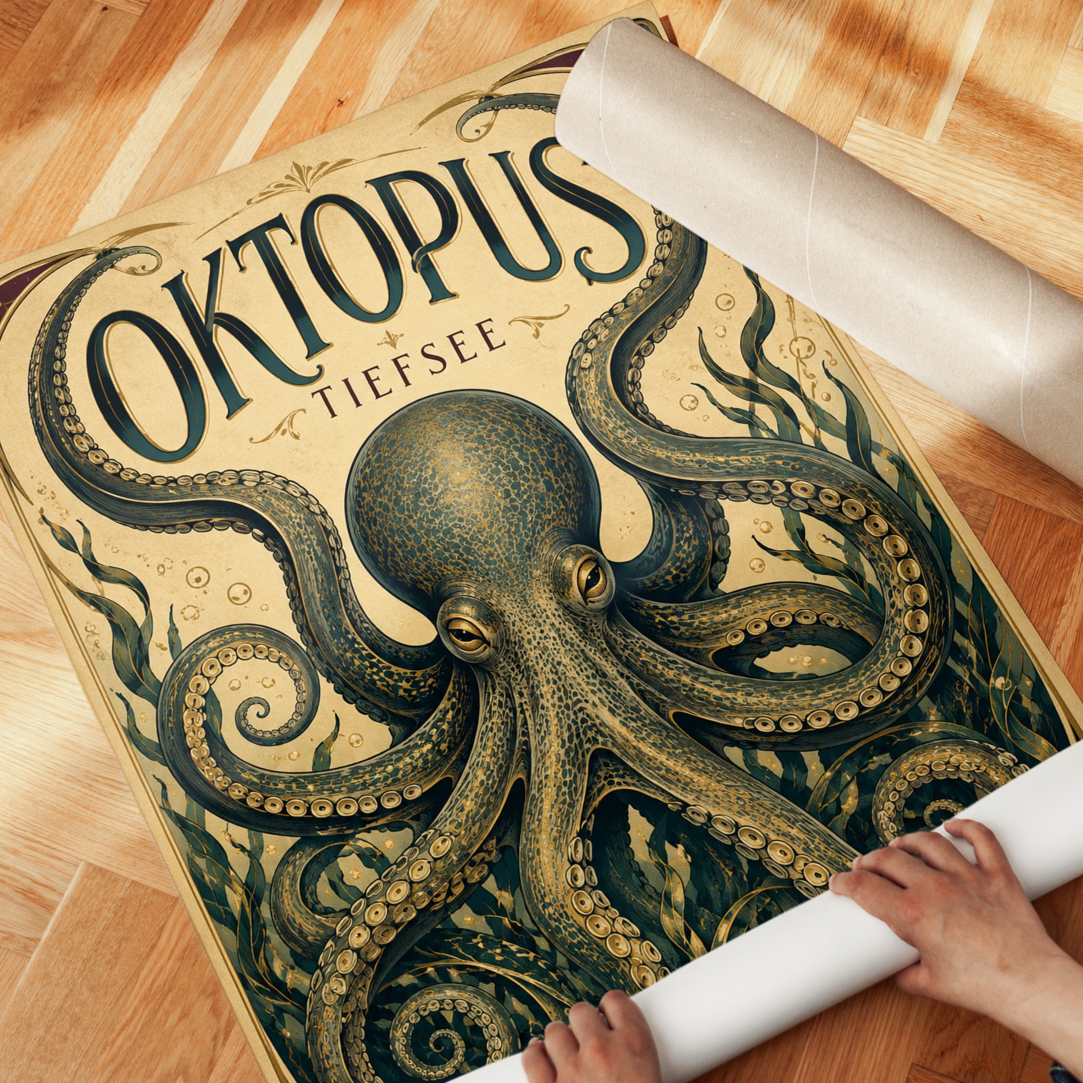 Octopus Wall Art – Vintage Sea Creature Print - detail