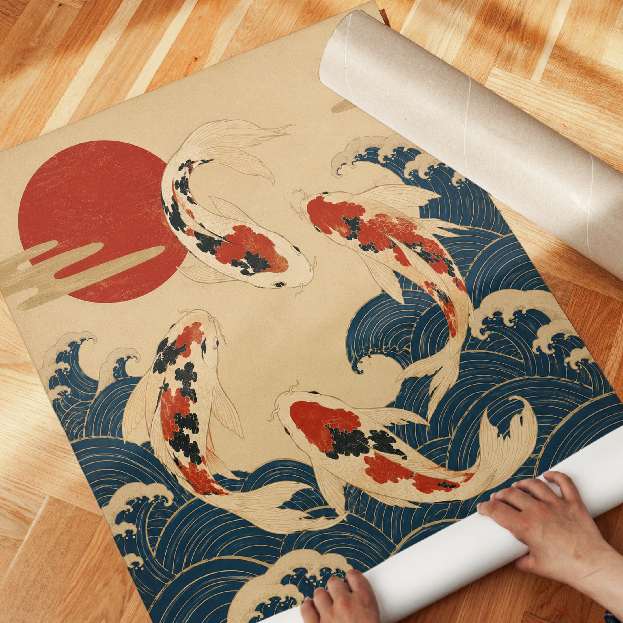 Vintage Japanese Koi Fish Print - detail