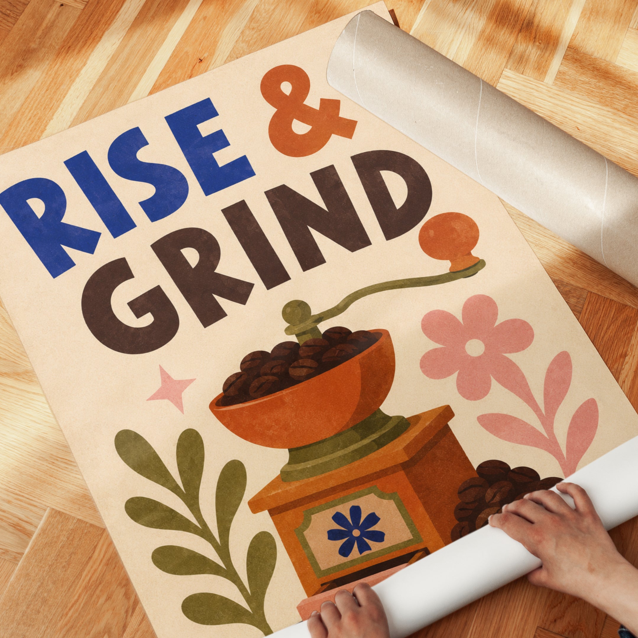 Rise and Grind Print – Coffee Lover Wall Art - detail